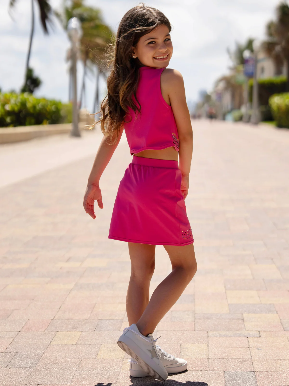 Pink Sparkle Rhinestone Tank Top and Skort Set - Image 4