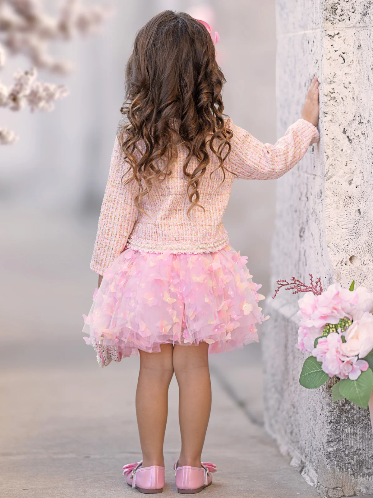 Pink Sparkle Tweed Jacket & Butterfly Tutu Skirt Set - Image 5