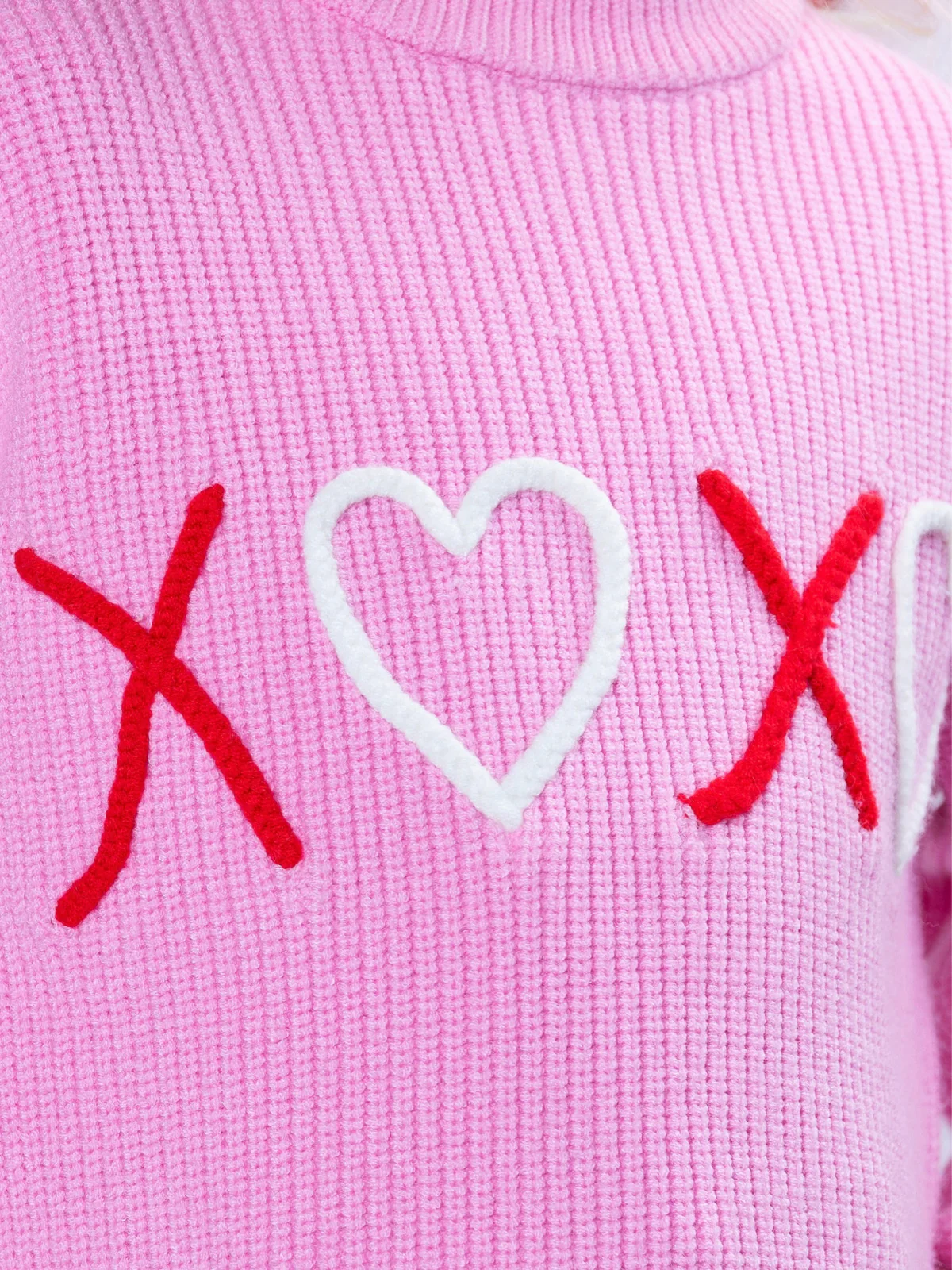 XOXO Embroidered Pink Sweater and Denim Skirt Set - Image 4