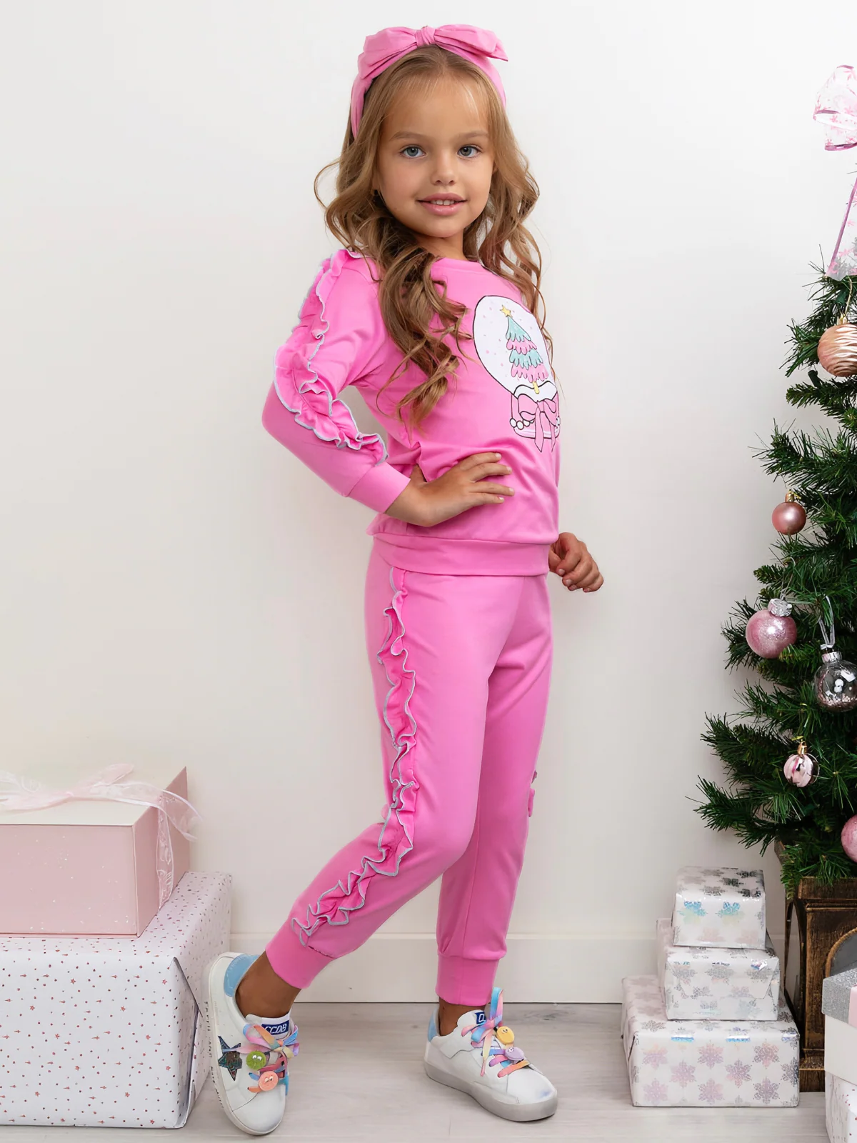 Pinkmas Cheer Snowglobe Ruffle Top and Jogger Set - Image 2