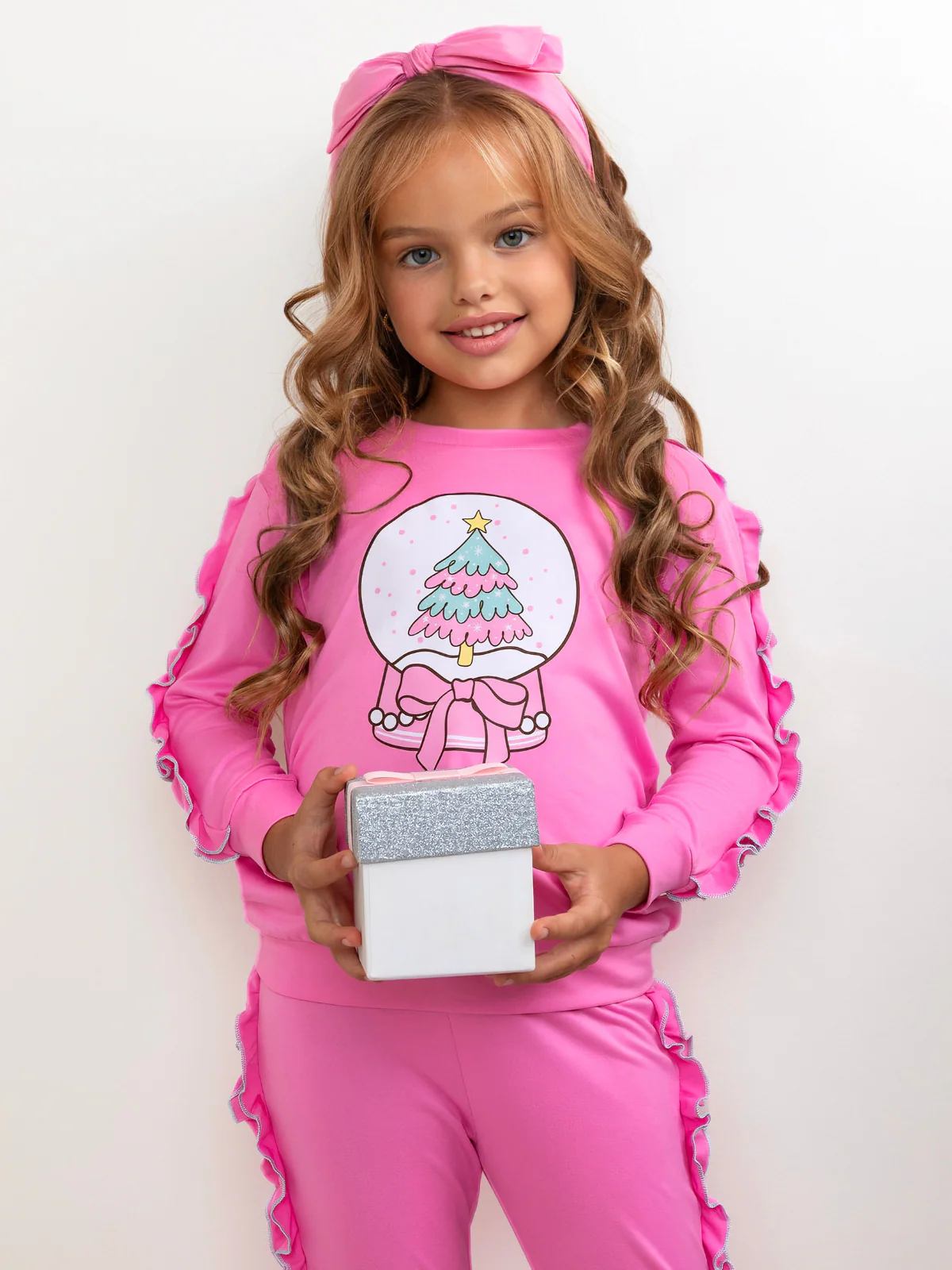 Pinkmas Cheer Snowglobe Ruffle Top and Jogger Set - Image 3
