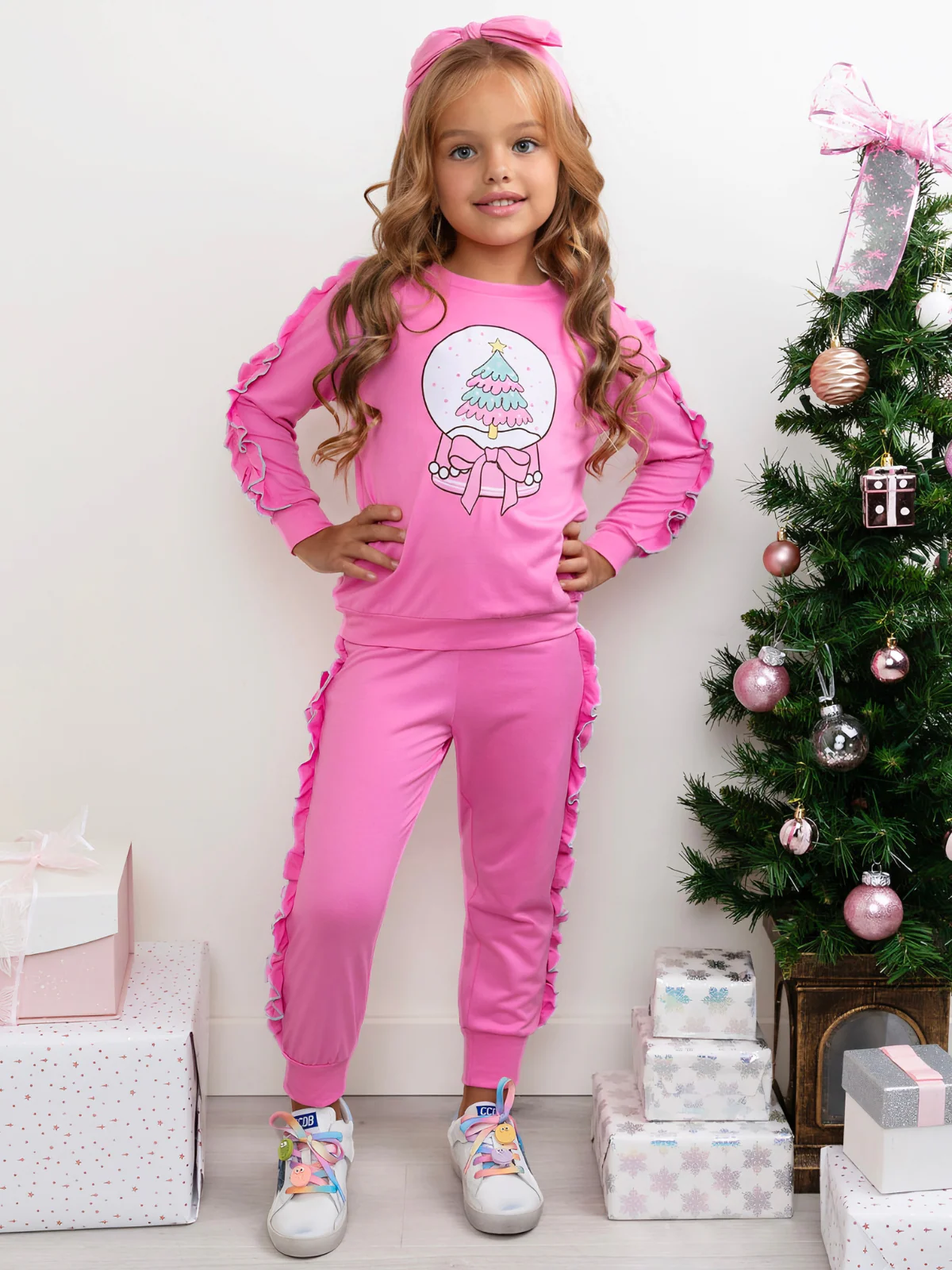 Pinkmas Cheer Snowglobe Ruffle Top and Jogger Set - Image 4