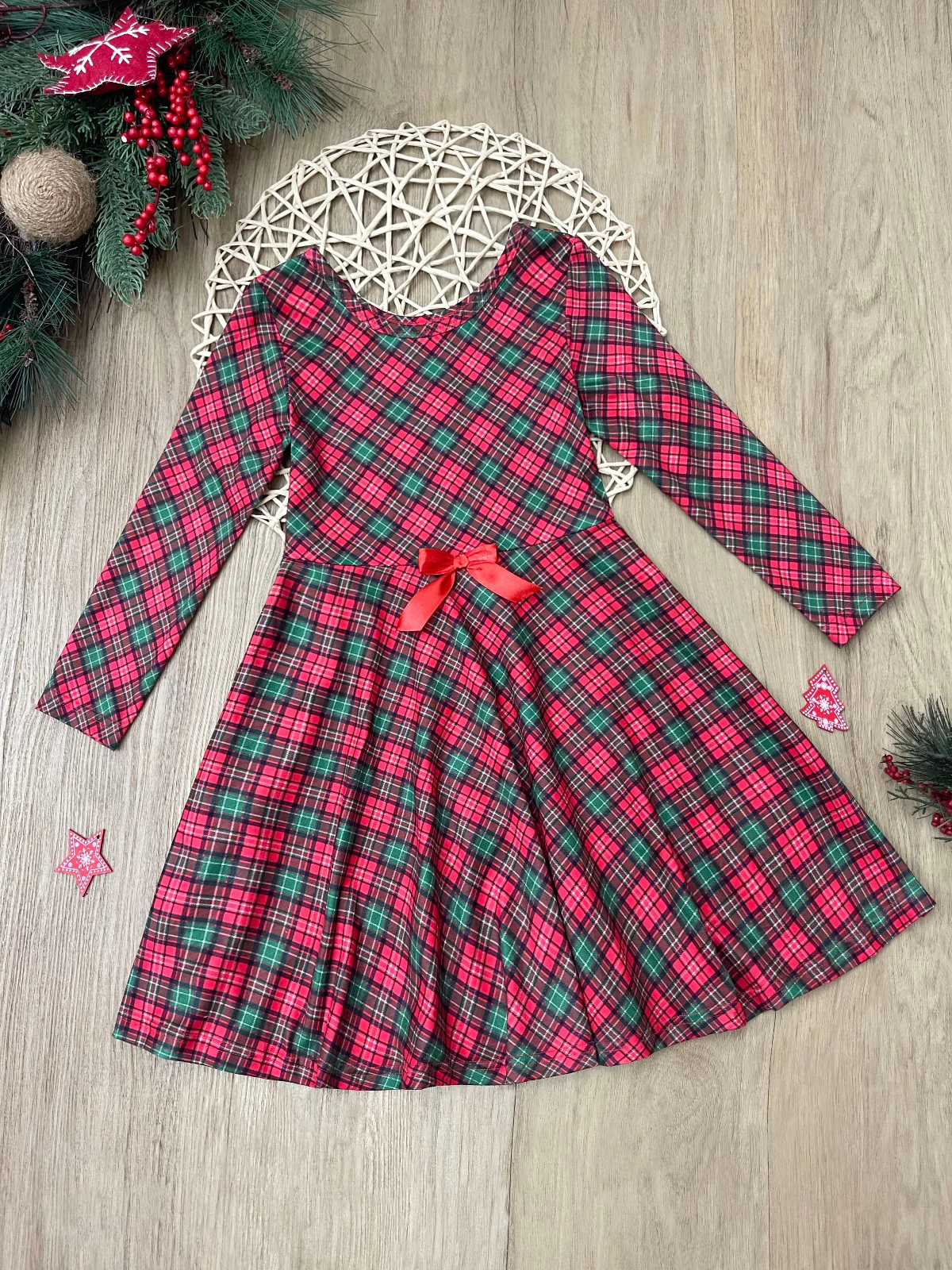 Mistletoe Princess Plaid Holiday Dress - Image 3