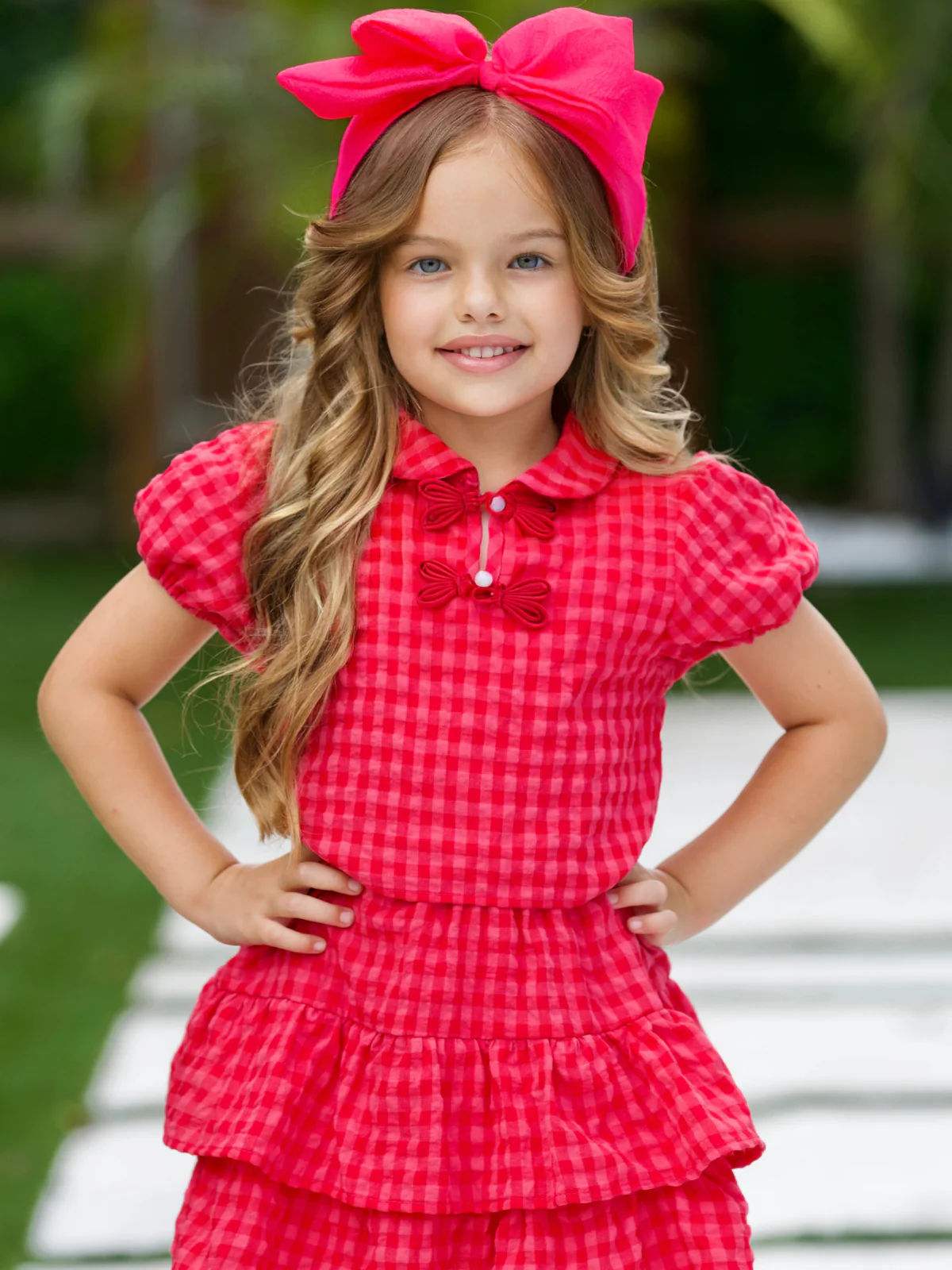 Plaid Puff Sleeve Top & Ruffle Skirt Set - Image 5