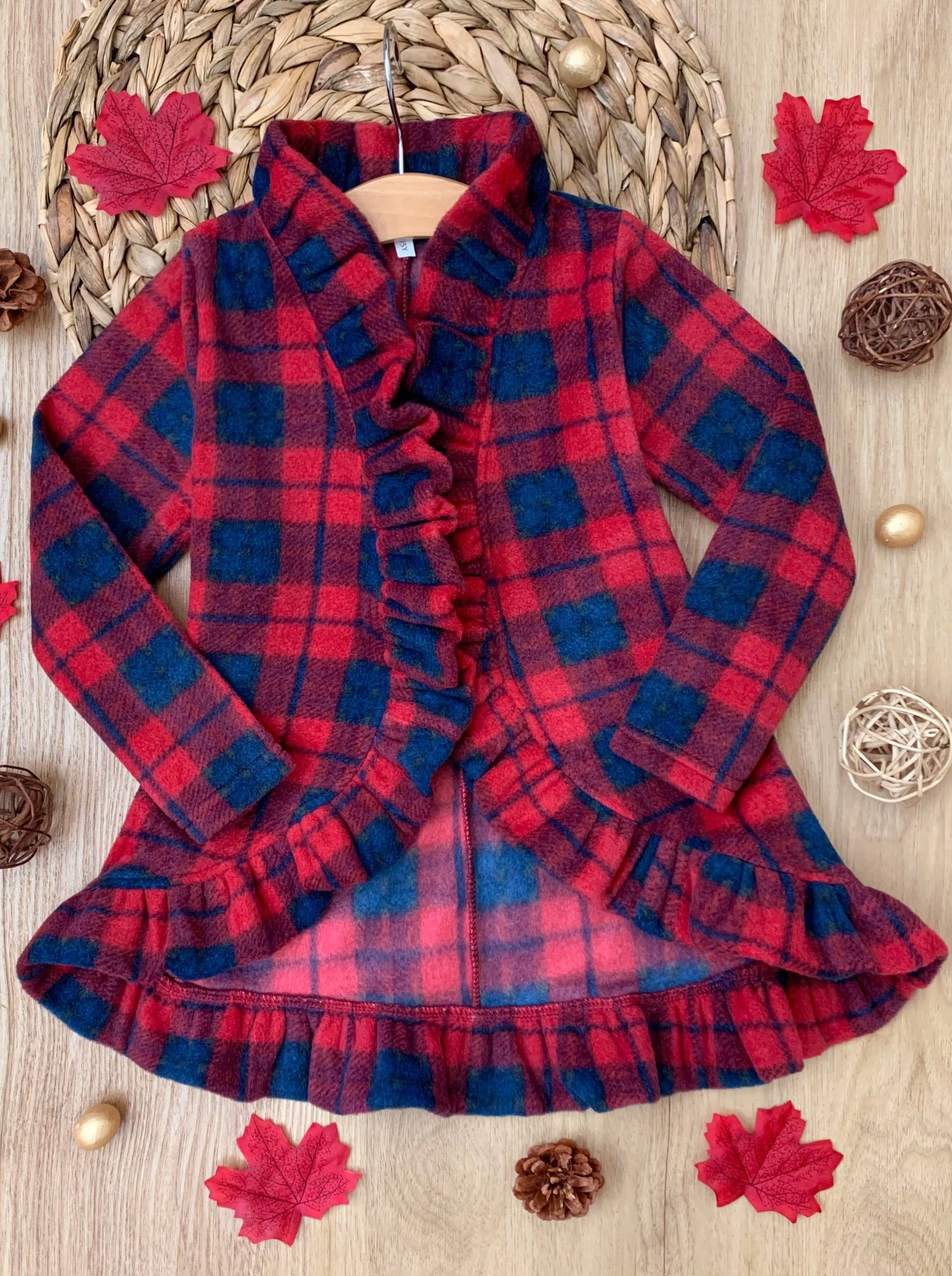 All Ruffled Up Red Plaid Ruffles Cardigan - Image 2