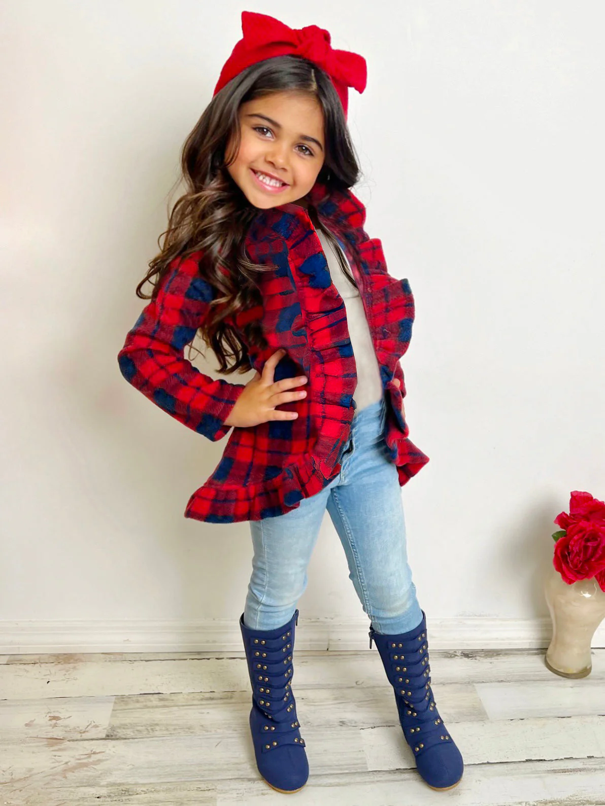 All Ruffled Up Red Plaid Ruffles Cardigan - Image 3