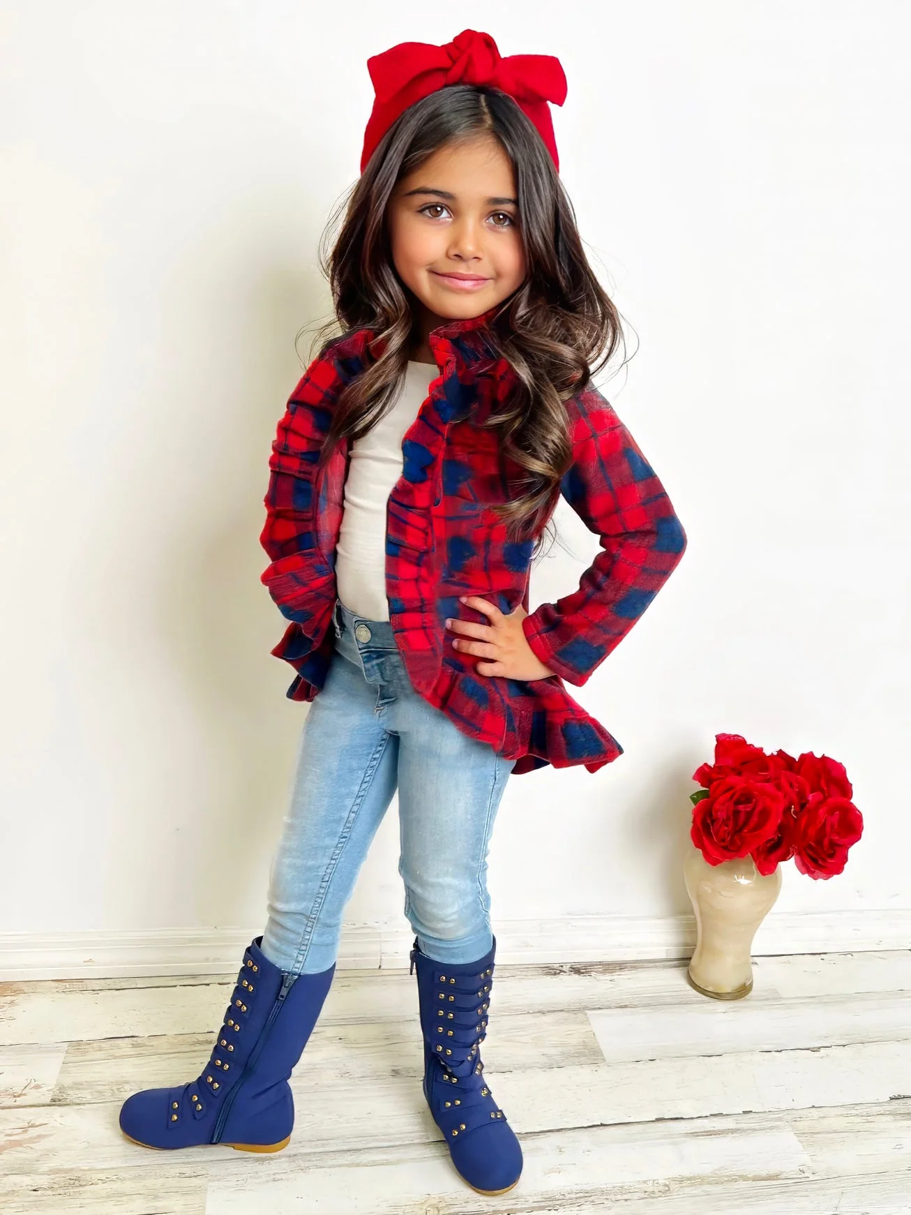 All Ruffled Up Red Plaid Ruffles Cardigan - Image 4