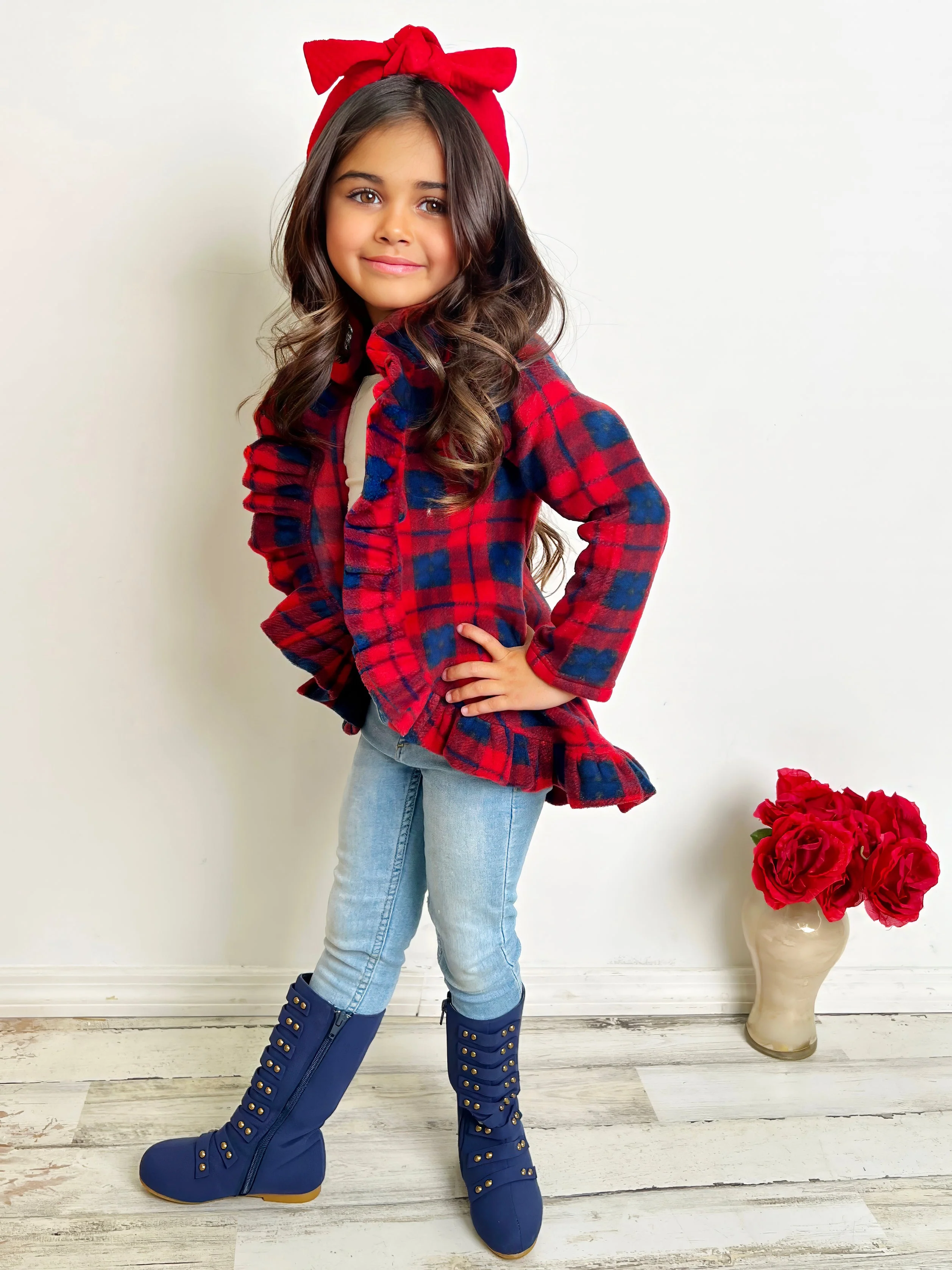All Ruffled Up Red Plaid Ruffles Cardigan - Image 5