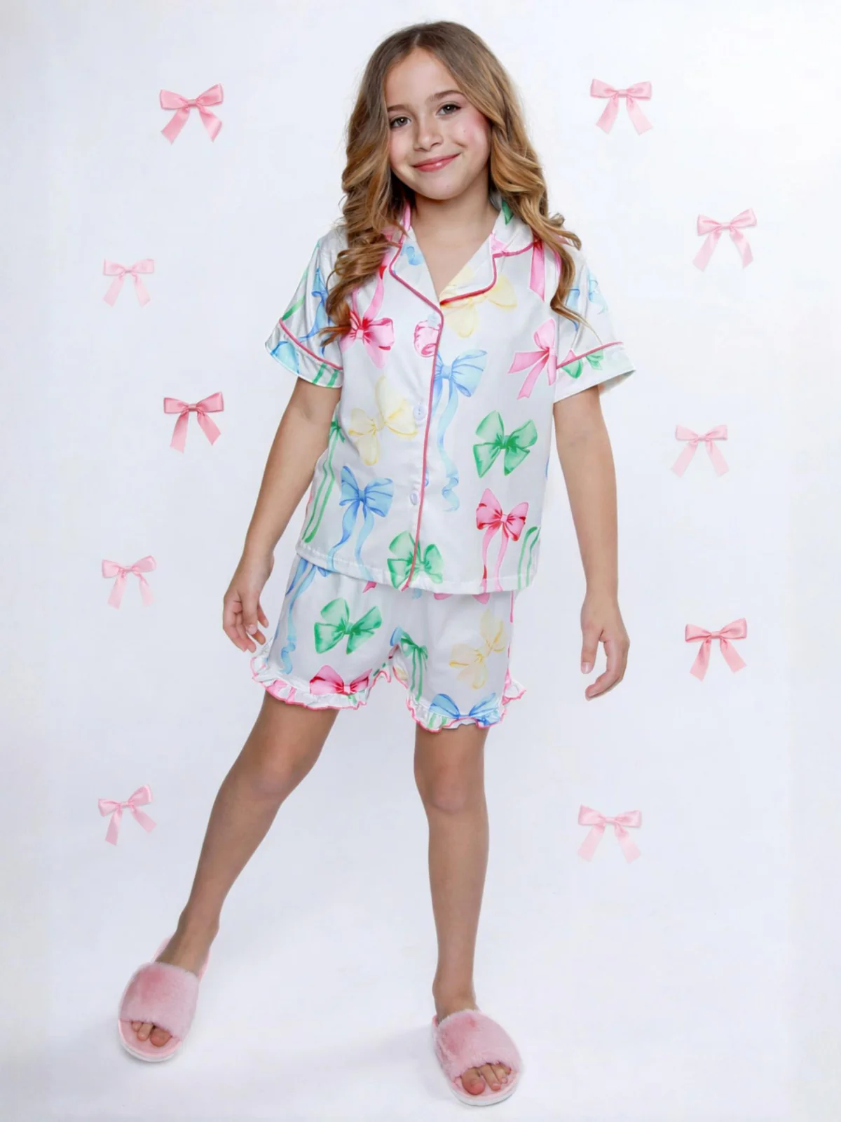 Playful Bow Print Bamboo Cotton Pajama Short Set - Image 2