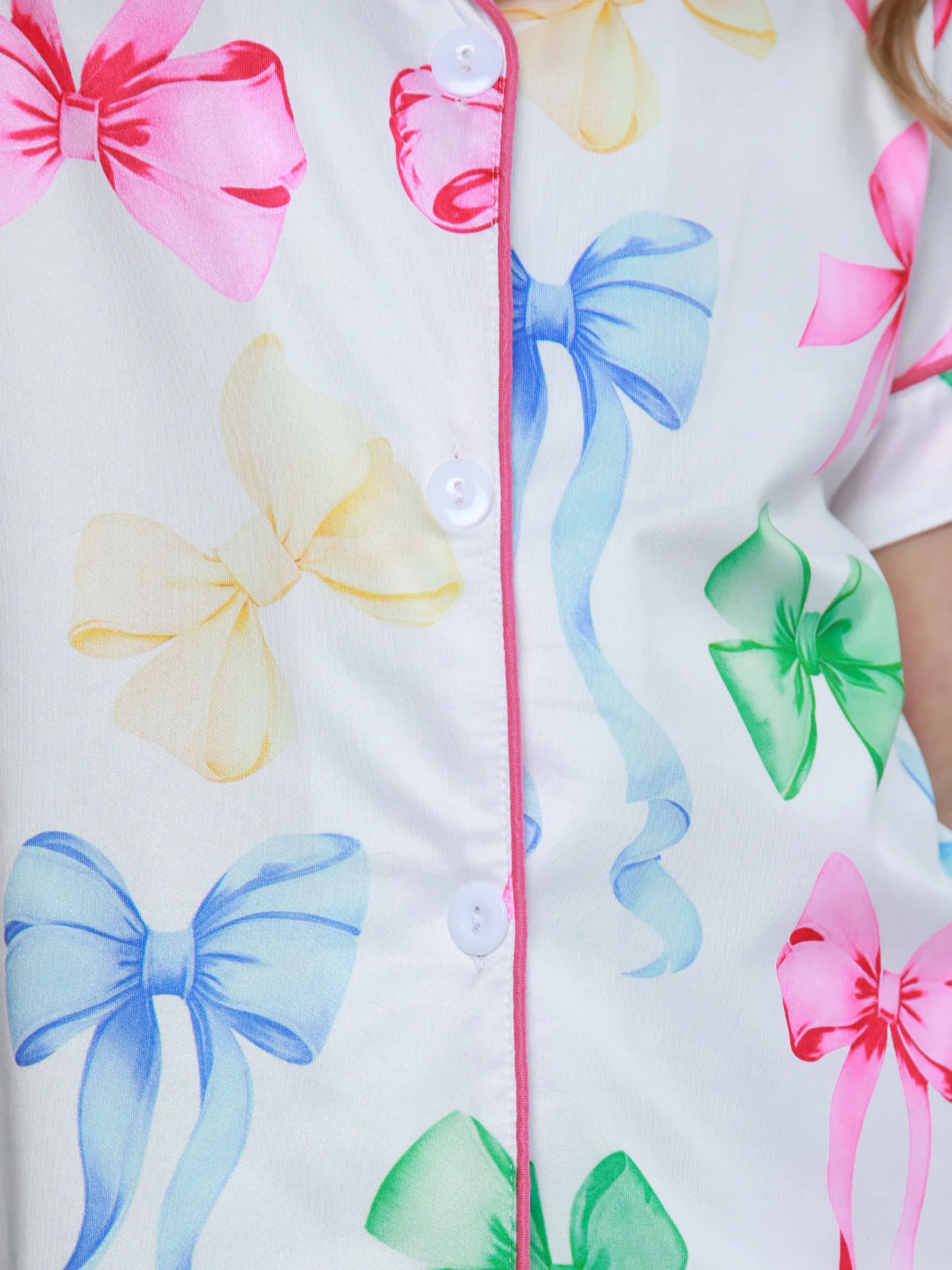 Playful Bow Print Bamboo Cotton Pajama Short Set - Image 3