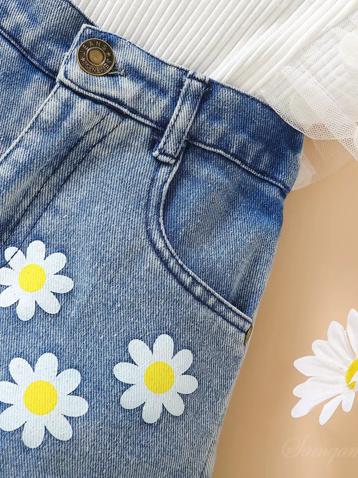 Daisy Dream Flutter Sleeve Top and Denim Short Set - Image 12