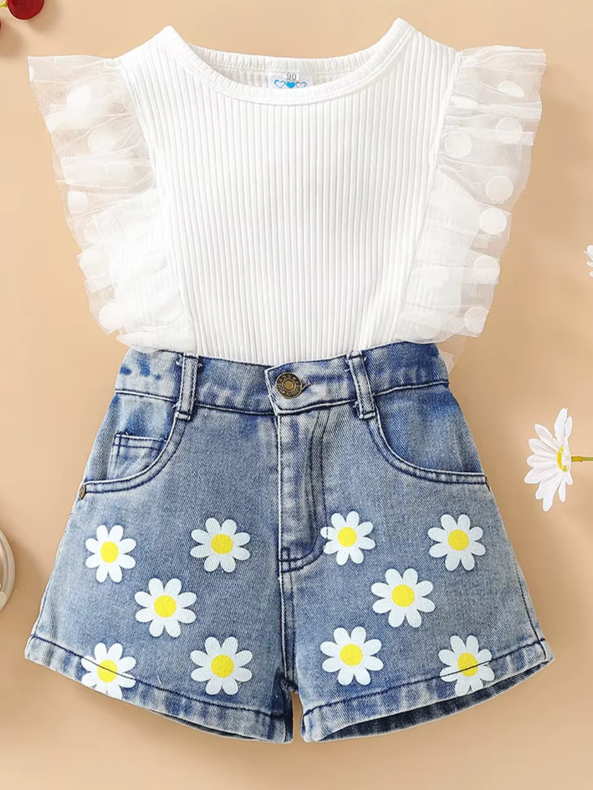 Daisy Dream Flutter Sleeve Top and Denim Short Set - Image 4