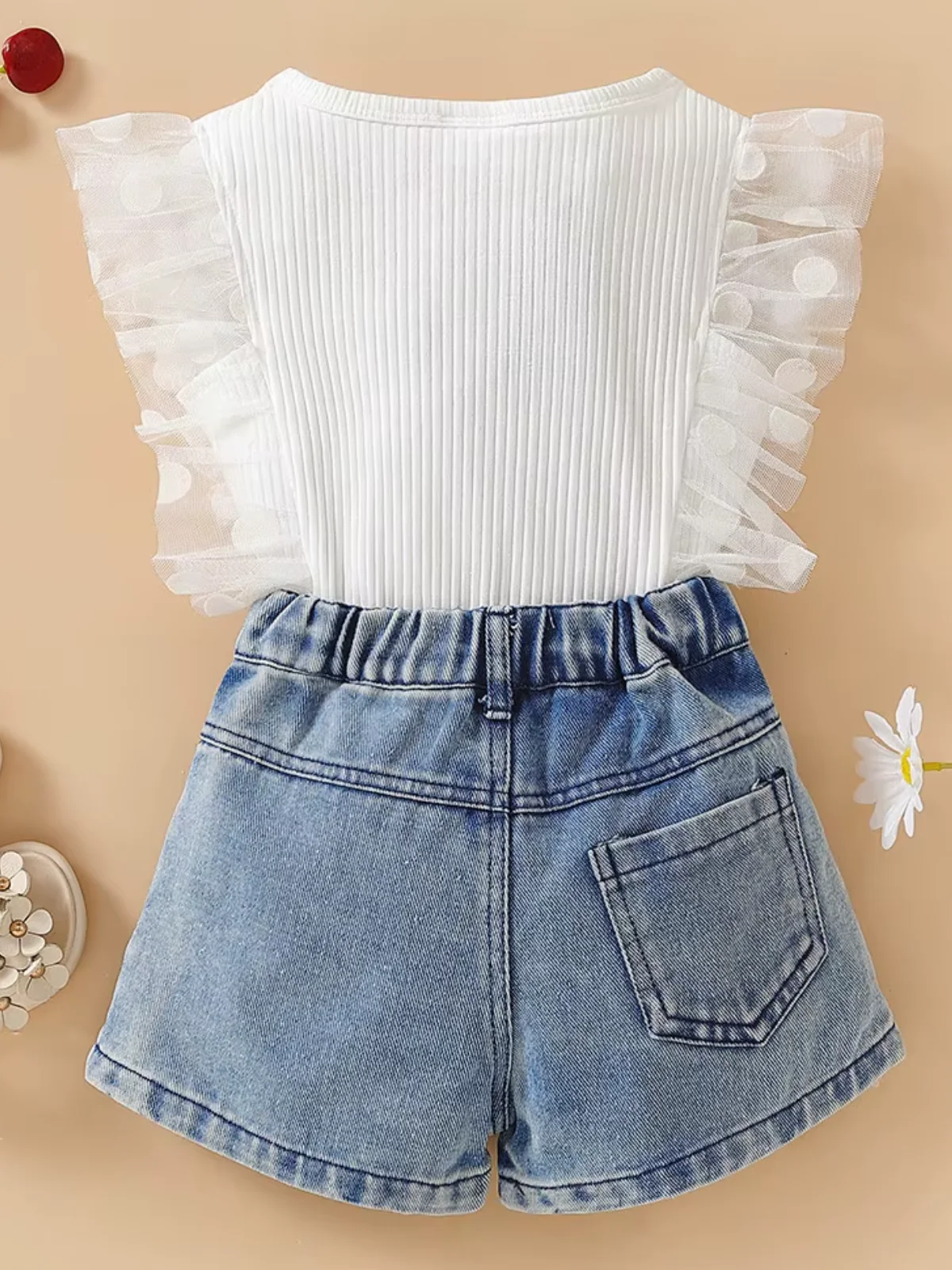 Daisy Dream Flutter Sleeve Top and Denim Short Set - Image 7