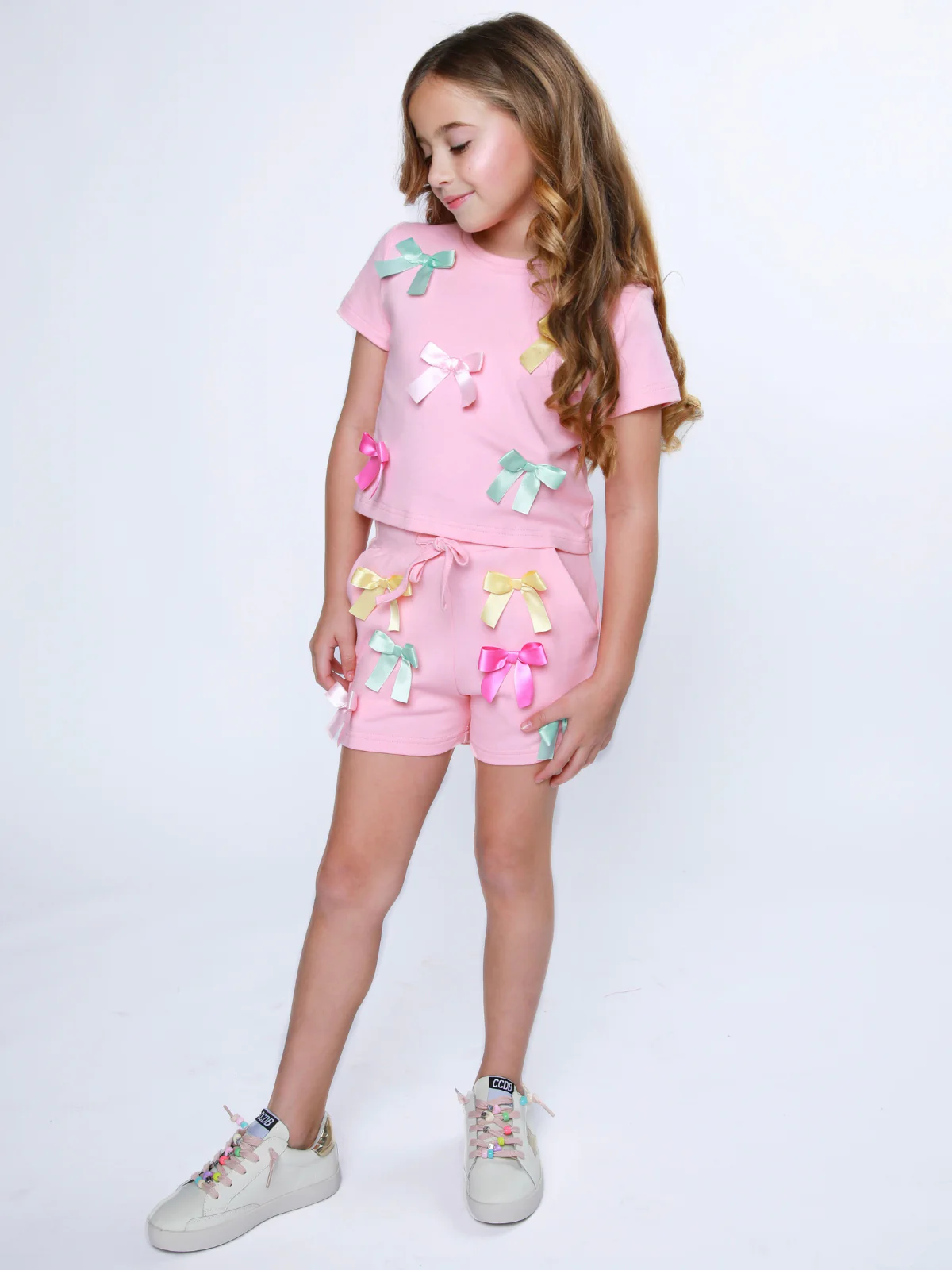 Playful Pastel Bow Cotton Top and Short Set - Image 3