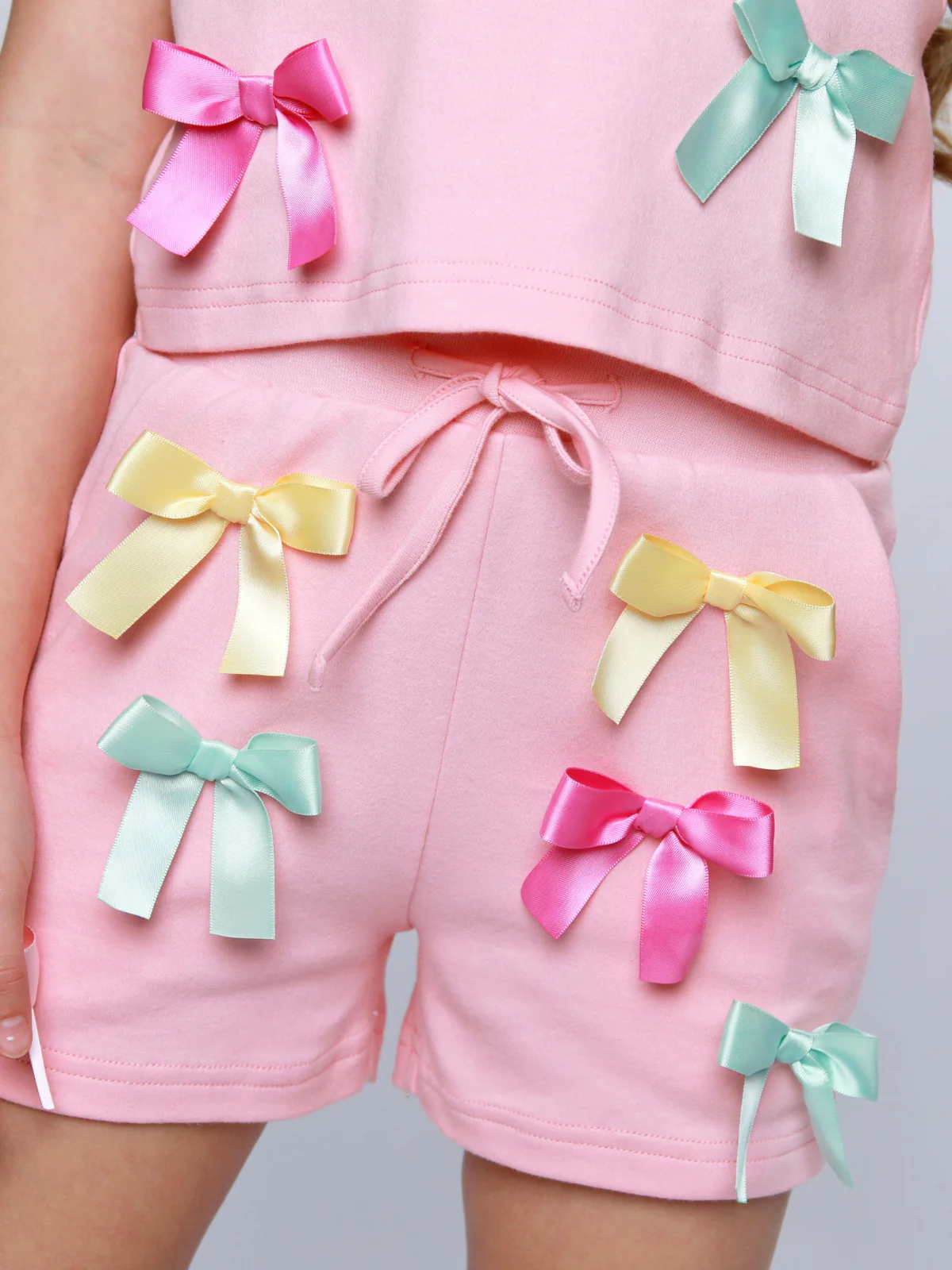 Playful Pastel Bow Cotton Top and Short Set - Image 4