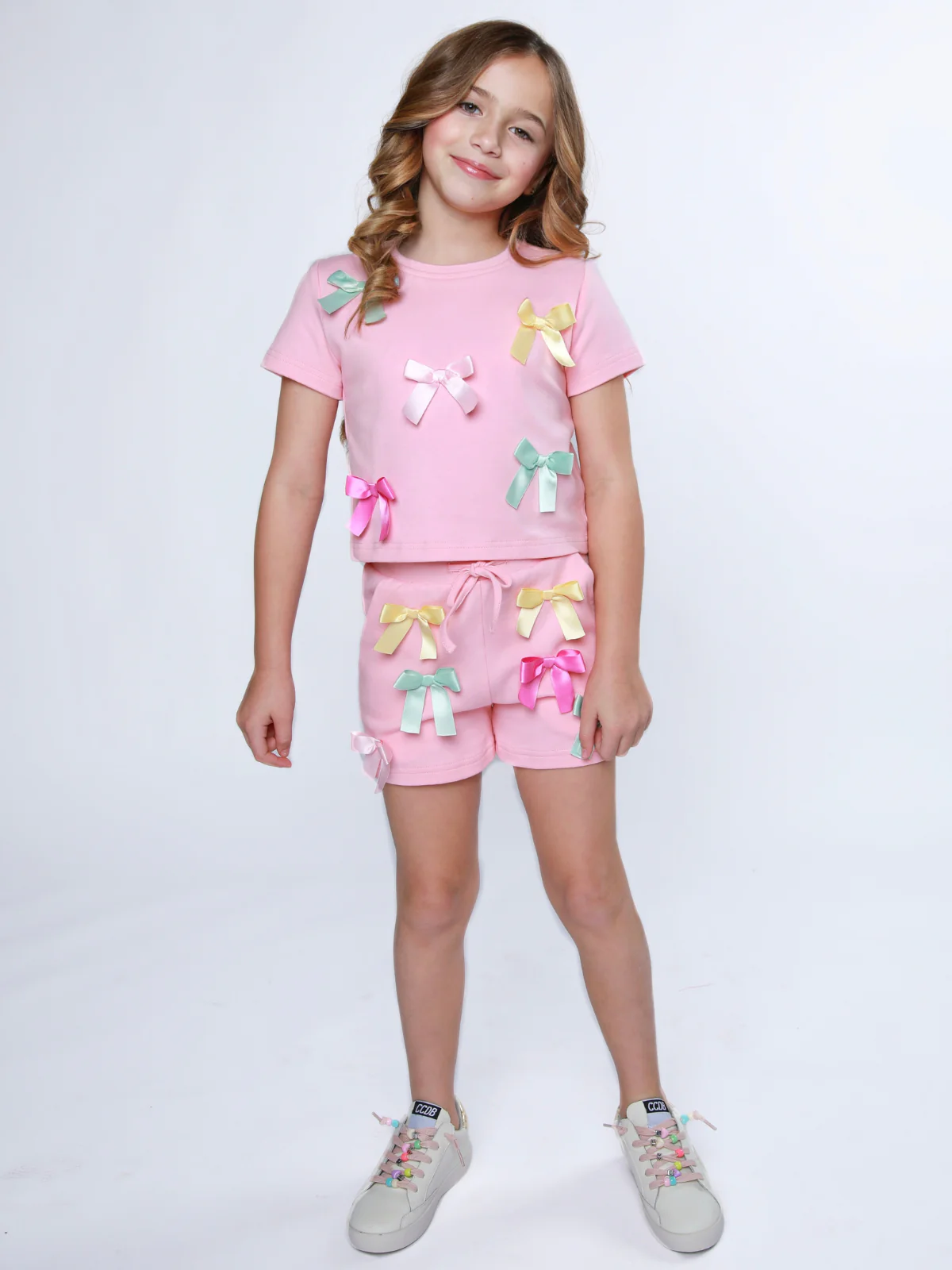 Playful Pastel Bow Cotton Top and Short Set - Image 6
