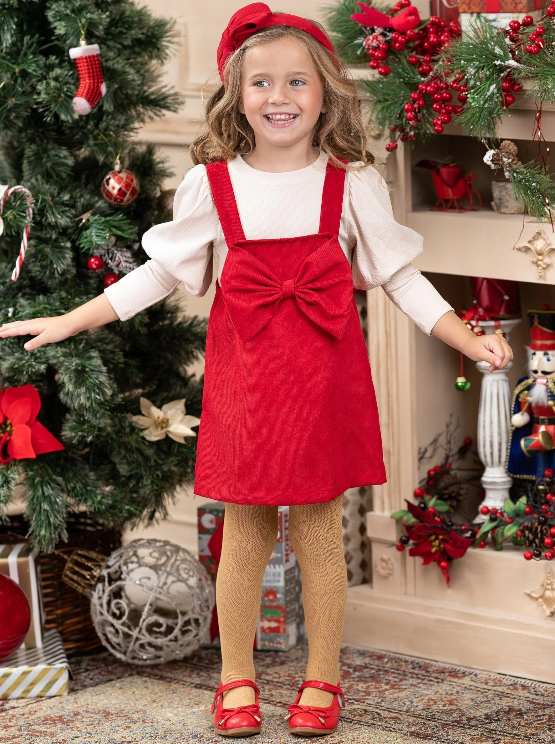 Poised And Pretty Velvet Overall Dress Set - Image 2