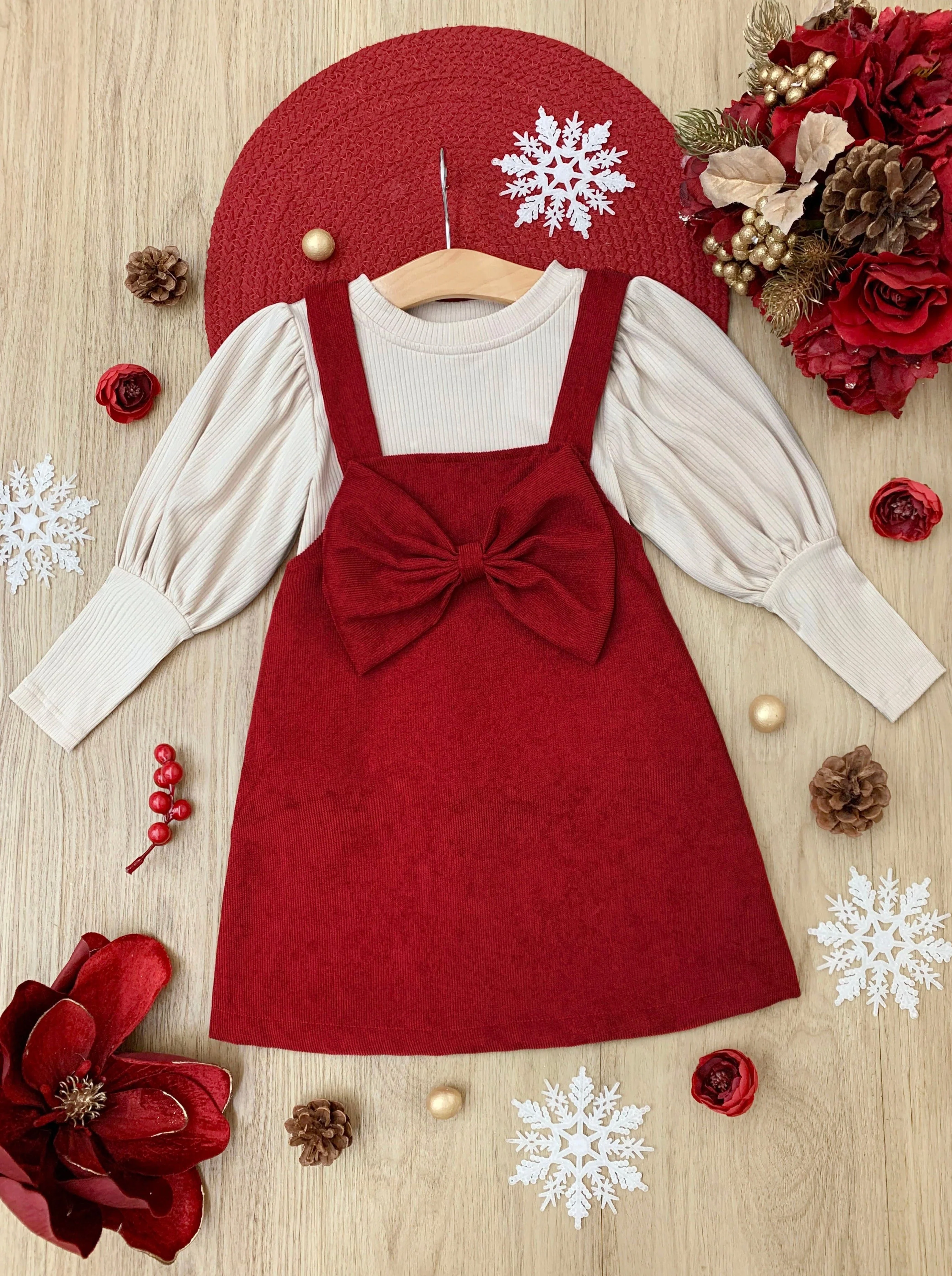Poised And Pretty Velvet Overall Dress Set - Image 3