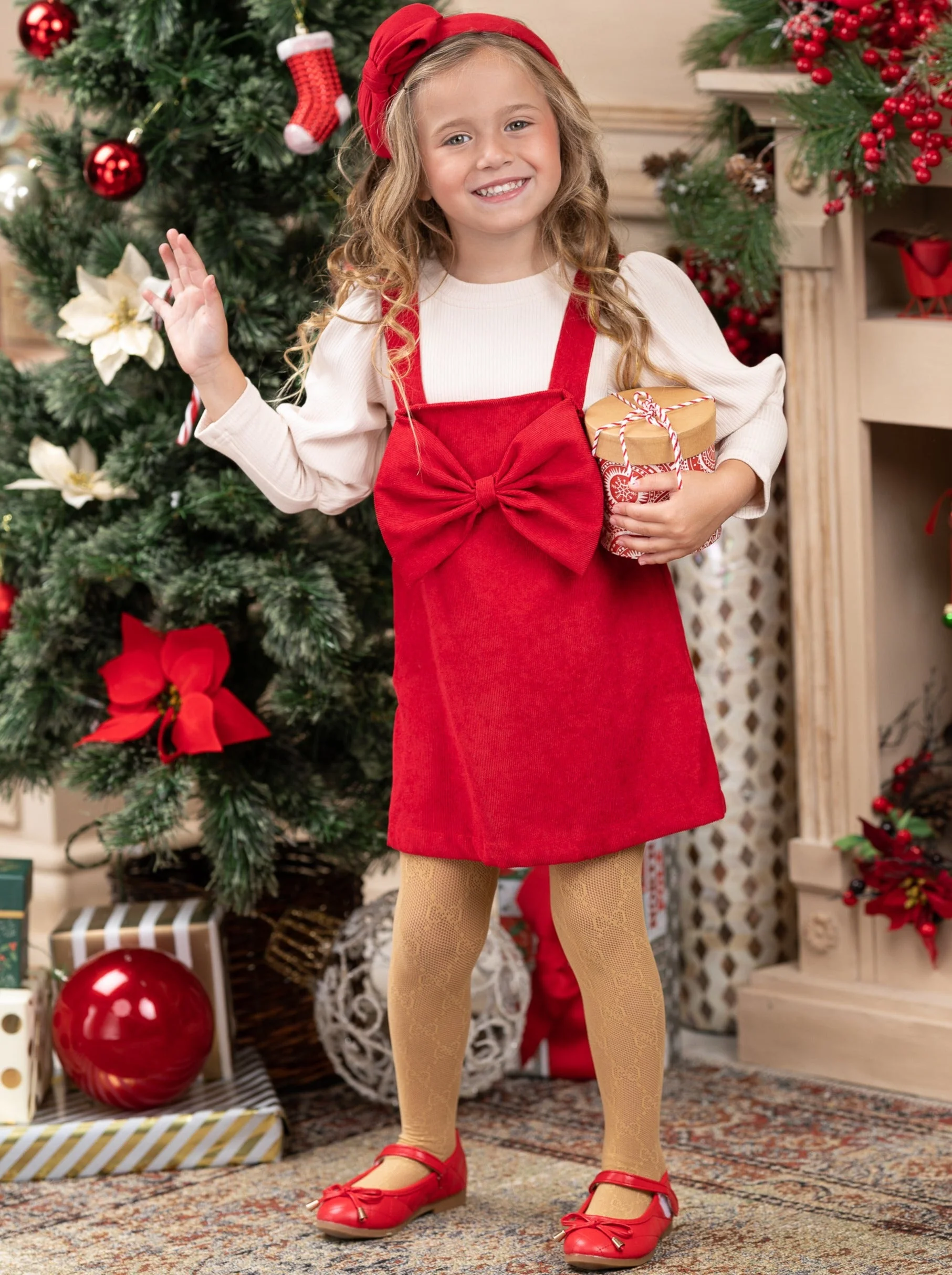 Poised And Pretty Velvet Overall Dress Set - Image 4