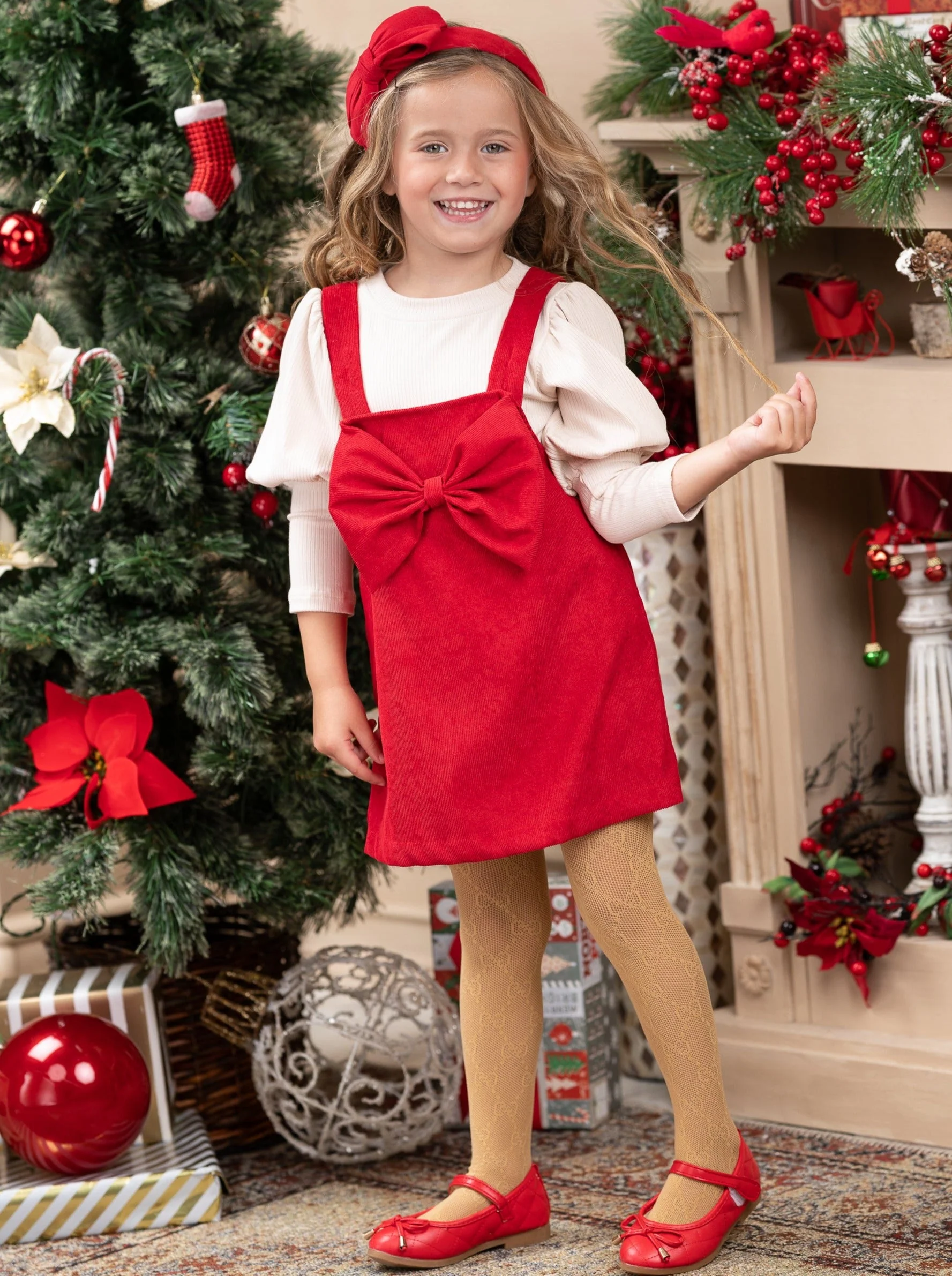Poised And Pretty Velvet Overall Dress Set - Image 5