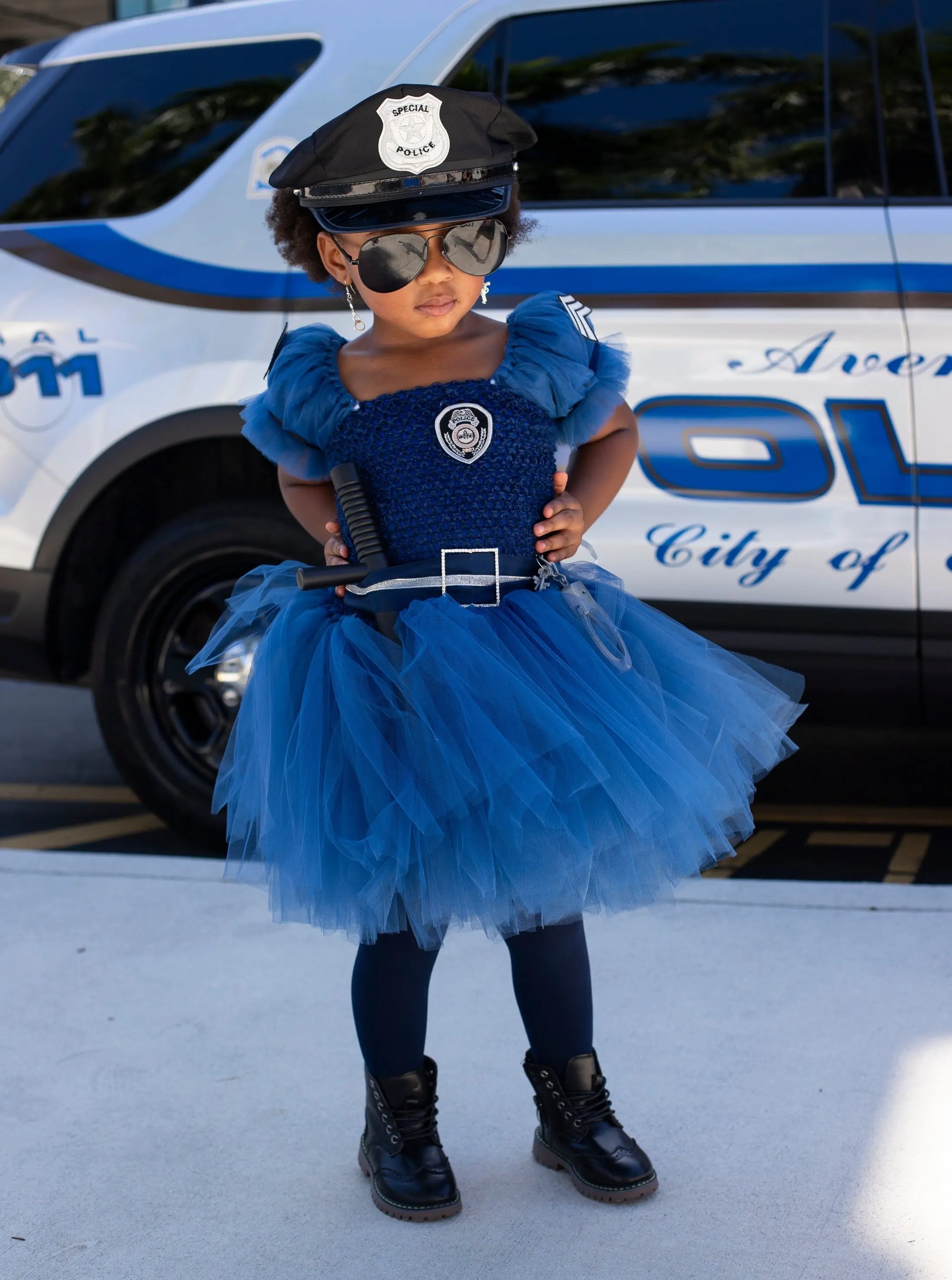 Girls Police Officer Inspired Costume Dress - Image 4