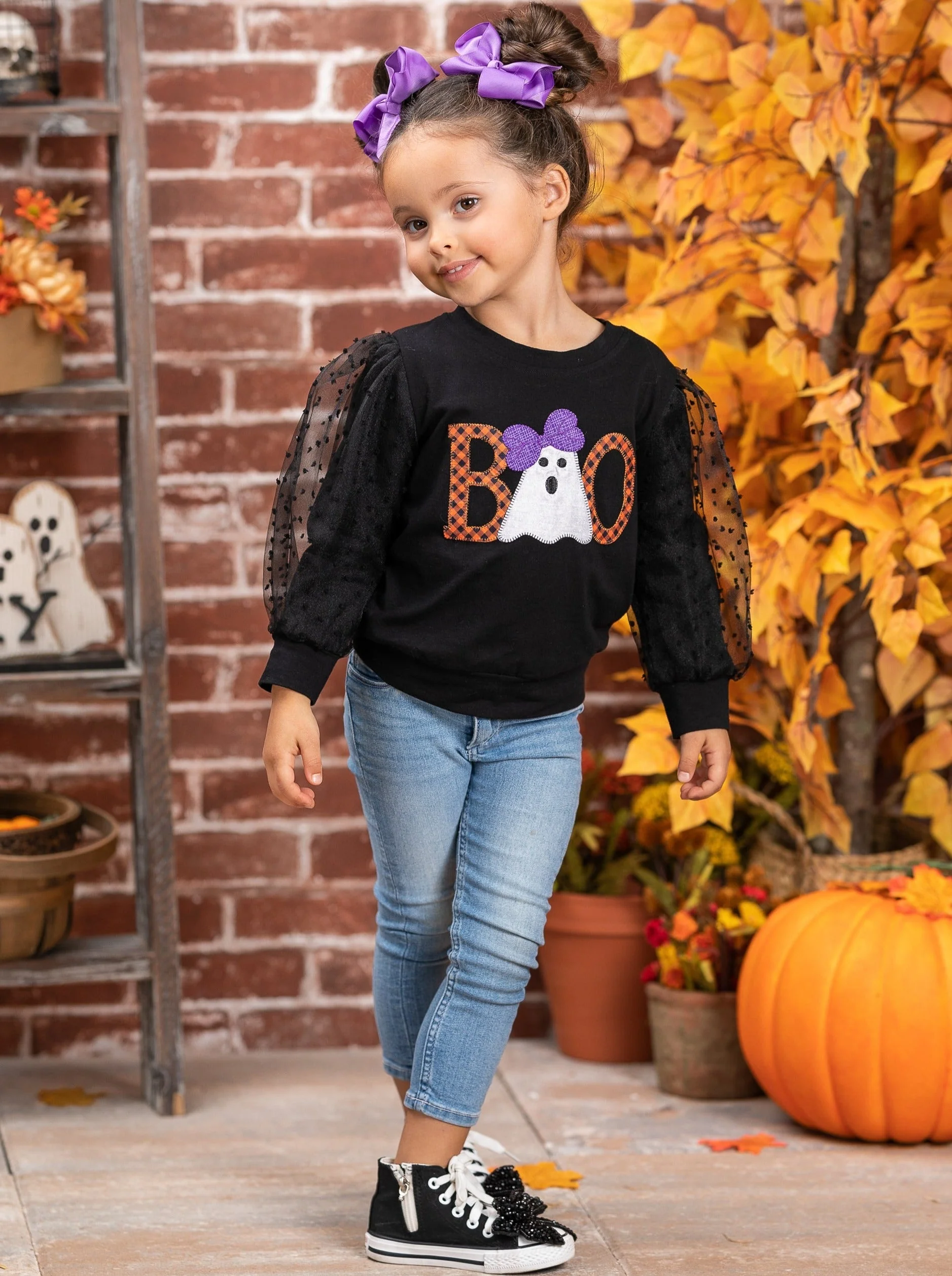 Polka Dot Boos Tulle Sleeve Sweater - Image 2