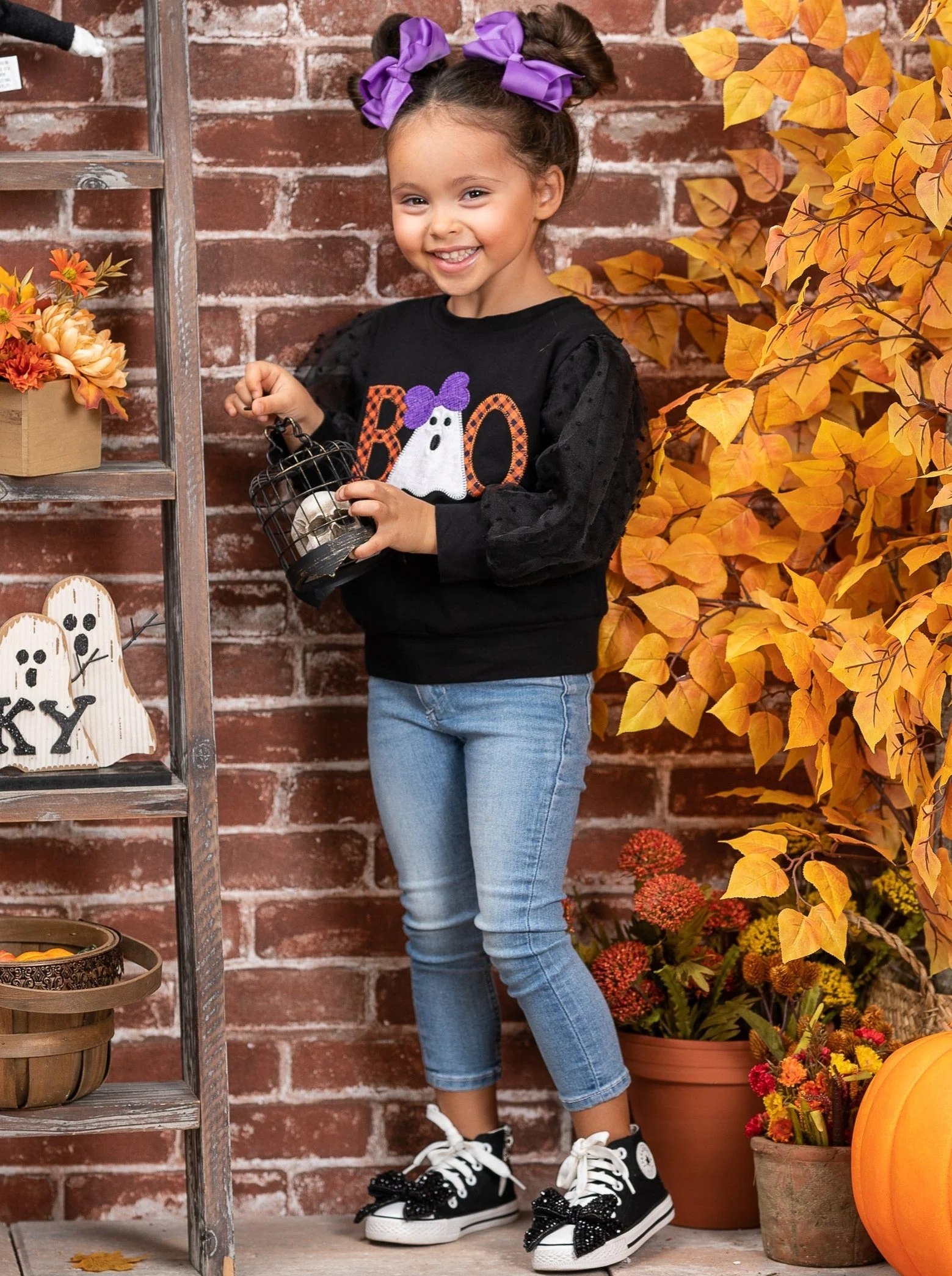 Polka Dot Boos Tulle Sleeve Sweater - Image 3