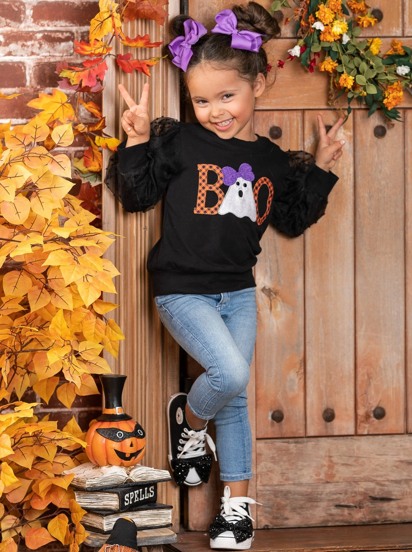 Polka Dot Boos Tulle Sleeve Sweater - Image 4