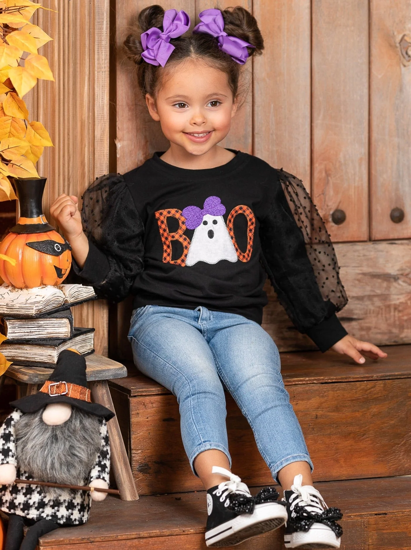 Polka Dot Boos Tulle Sleeve Sweater - Image 5