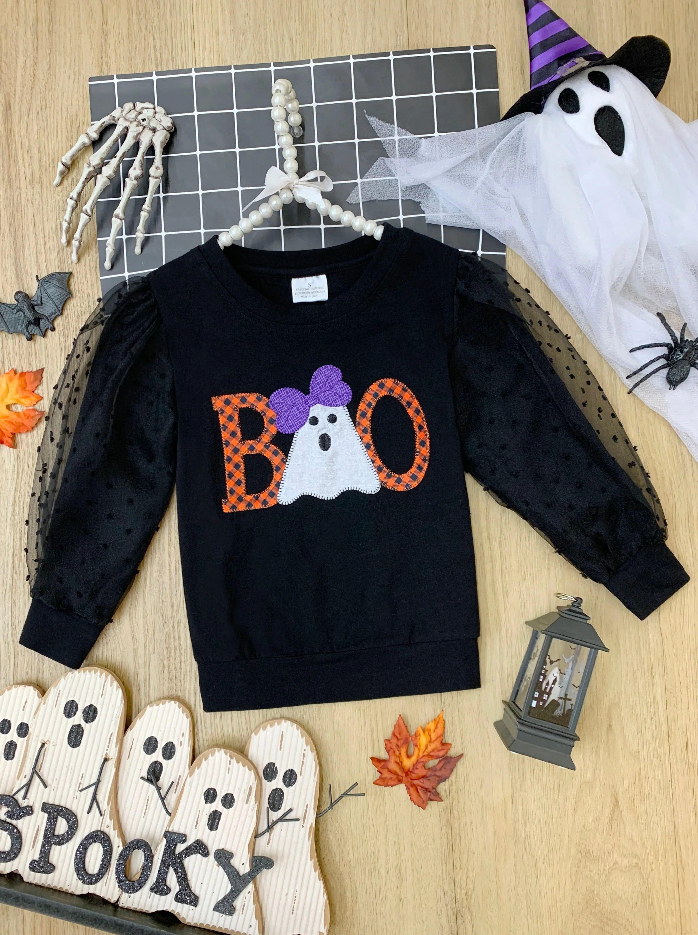 Polka Dot Boos Tulle Sleeve Sweater - Image 6