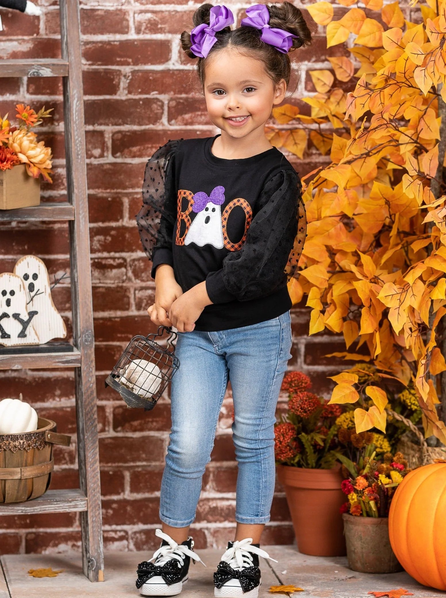 Polka Dot Boos Tulle Sleeve Sweater - Image 7