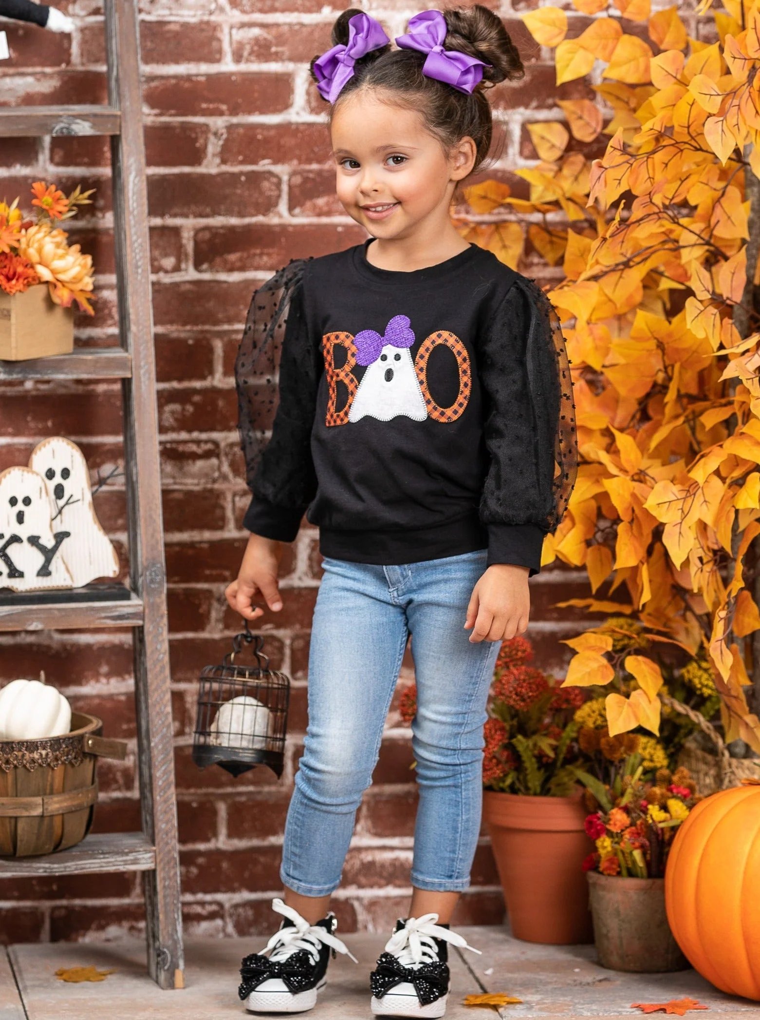 Polka Dot Boos Tulle Sleeve Sweater - Image 8