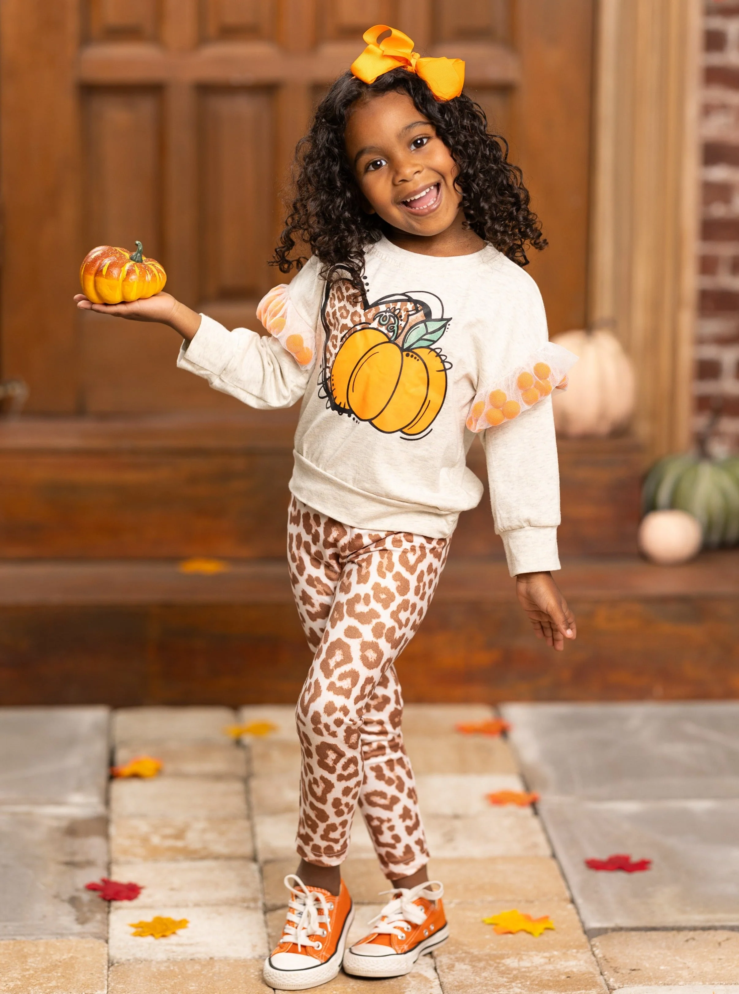 Pom Pom Pumpkin Leopard Legging Set - Image 2