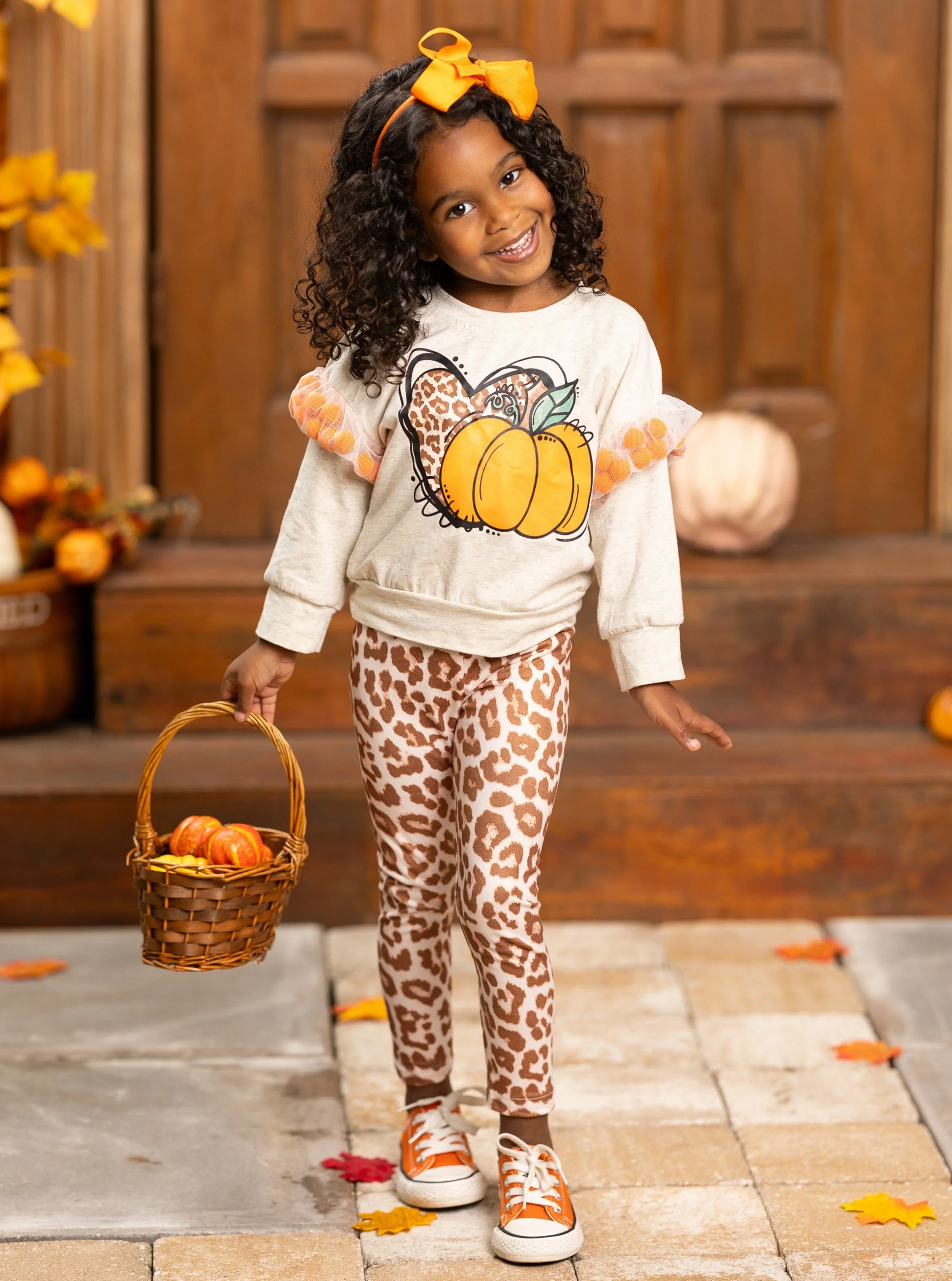 Pom Pom Pumpkin Leopard Legging Set - Image 3