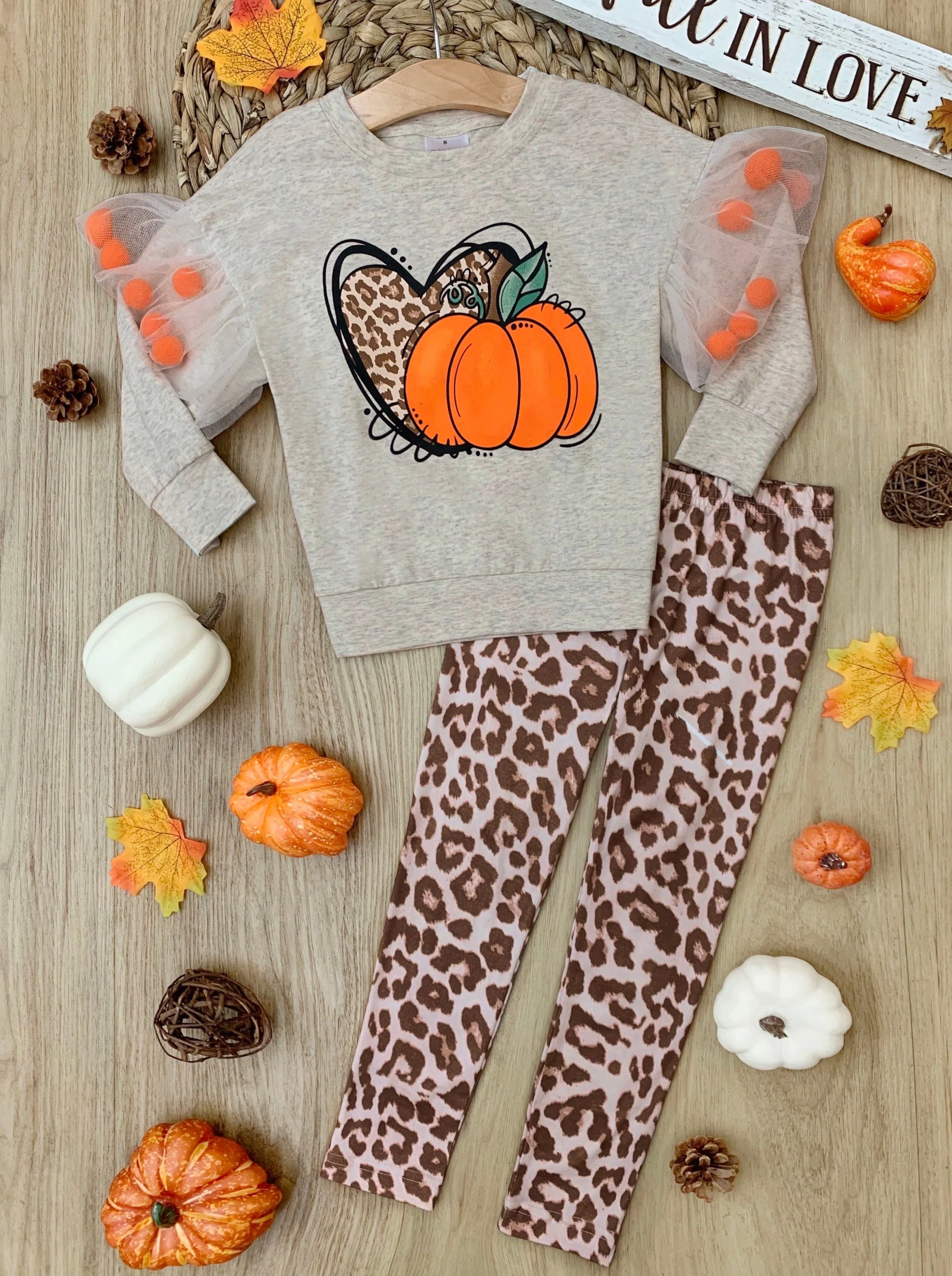 Pom Pom Pumpkin Leopard Legging Set - Image 5