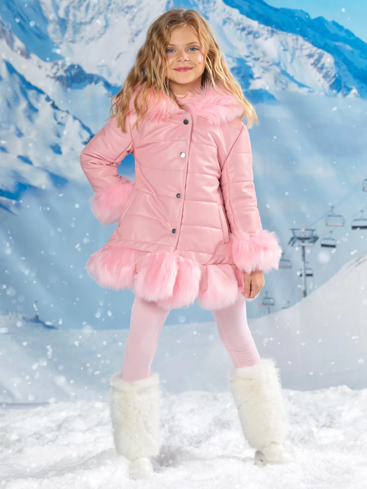 Powder Puff Princess Faux Fur Trim Coat - Image 2