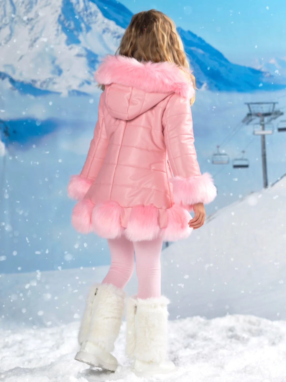 Powder Puff Princess Faux Fur Trim Coat - Image 6
