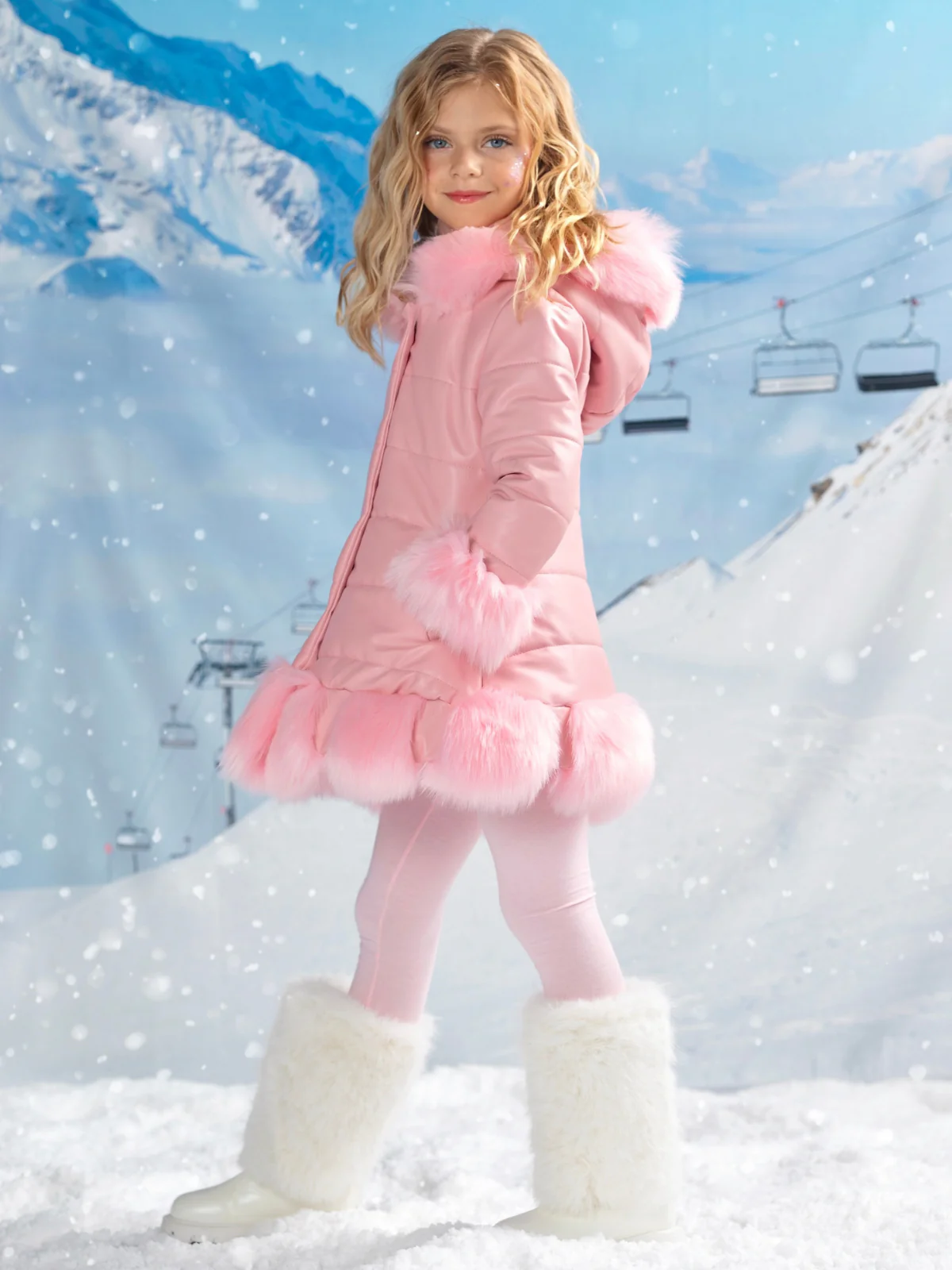 Powder Puff Princess Faux Fur Trim Coat - Image 7