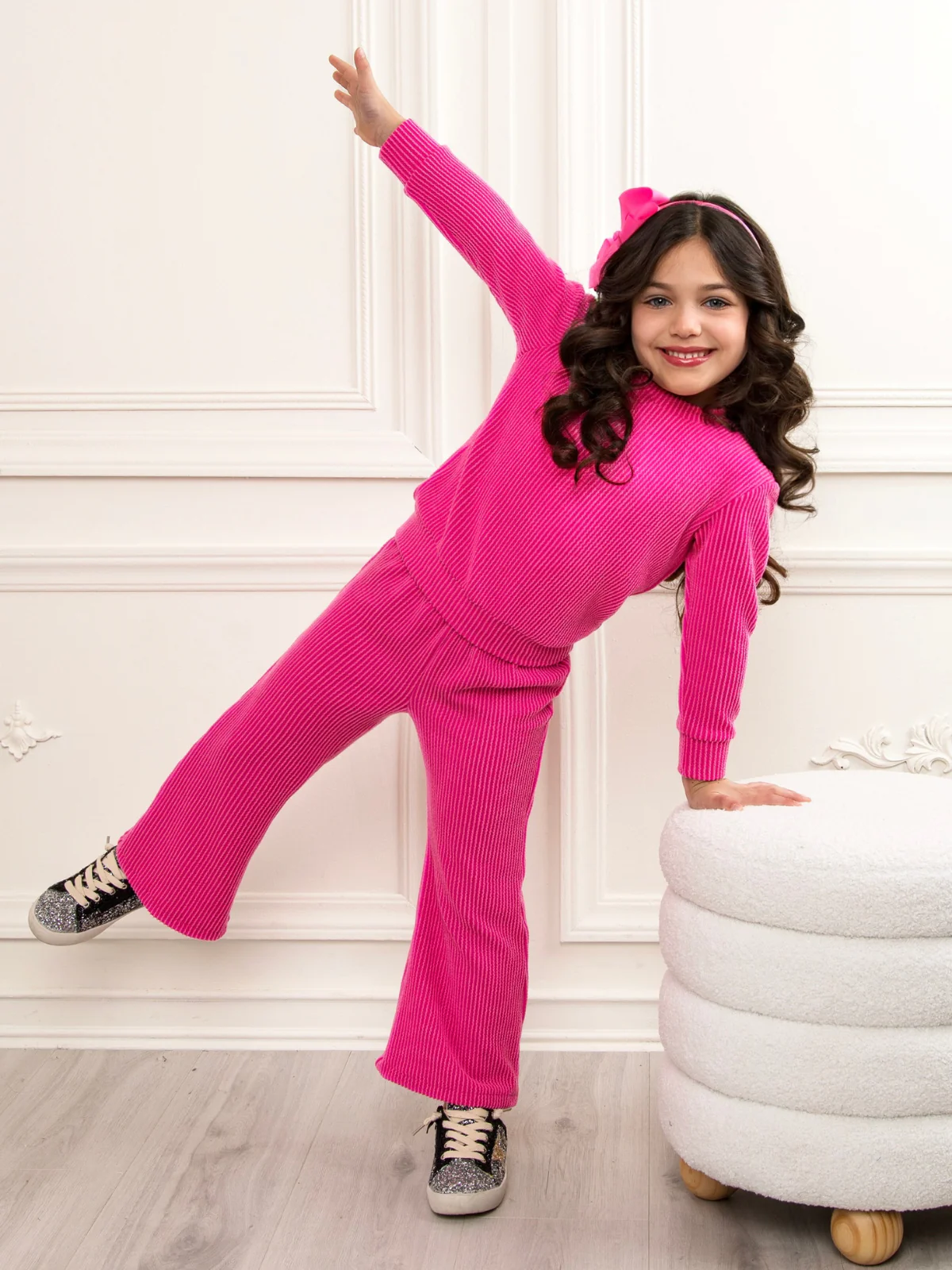 Pretty In Pink Ribbed Two Piece Lounge Set - Image 3