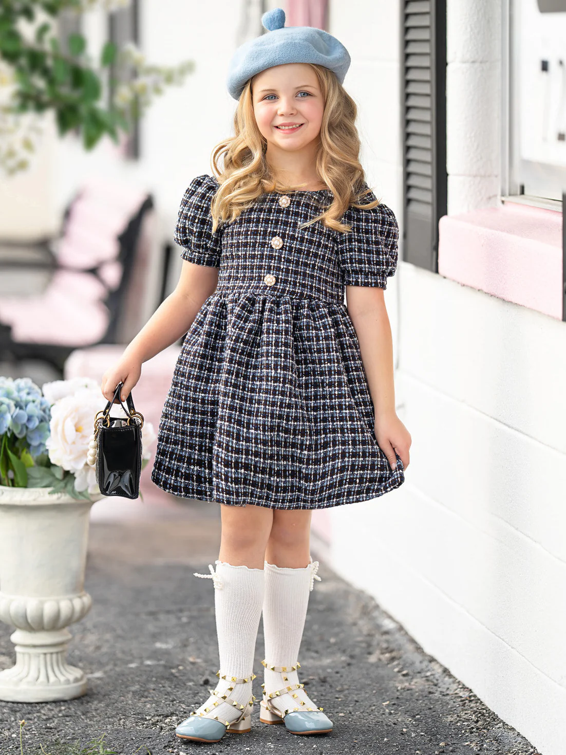 Pretty in Plaid Puff Sleeve Tweed Dress - Image 2