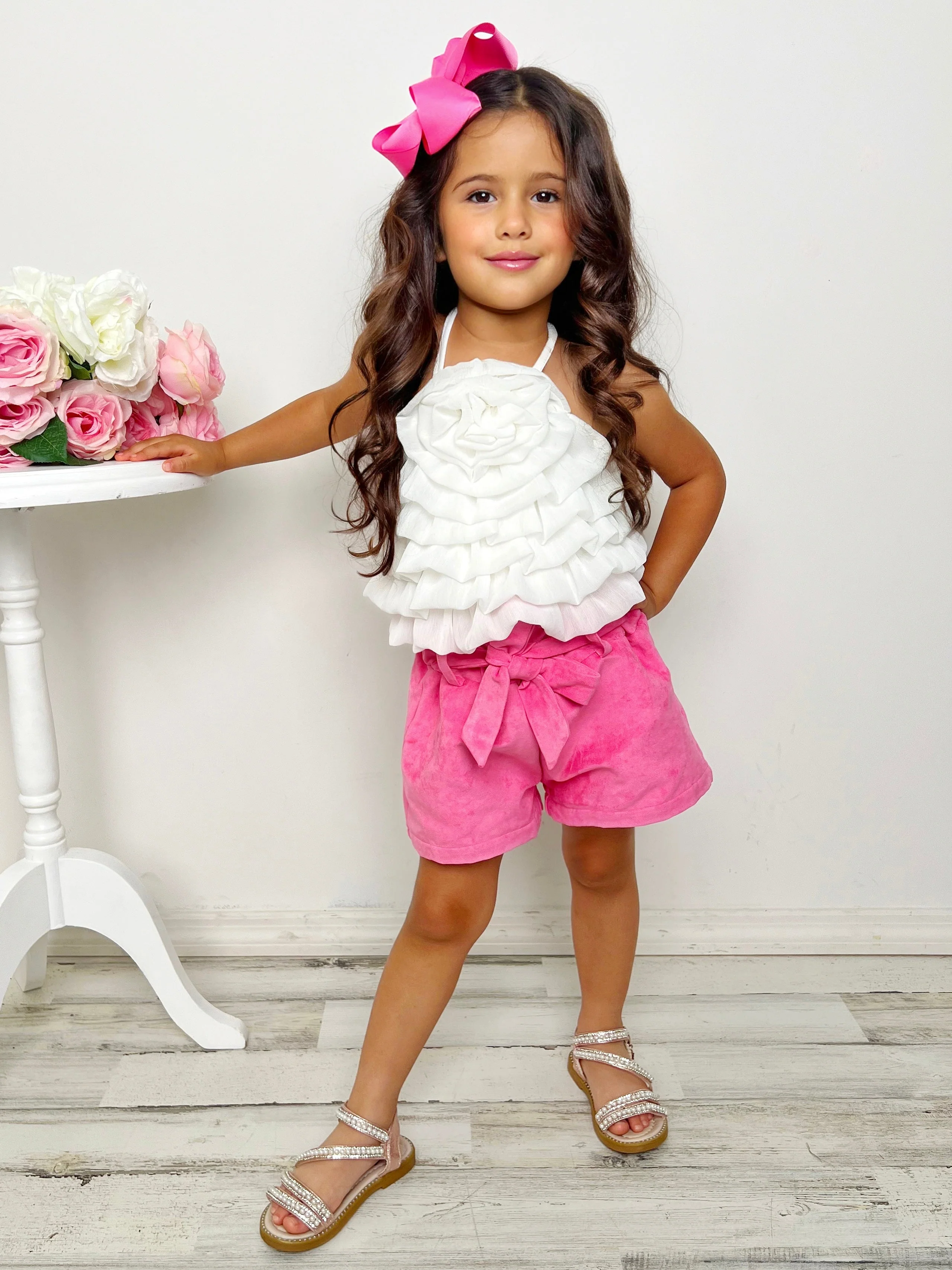 My Darling Blossom White Rosette Tiered Top And Shorts Set - Image 2