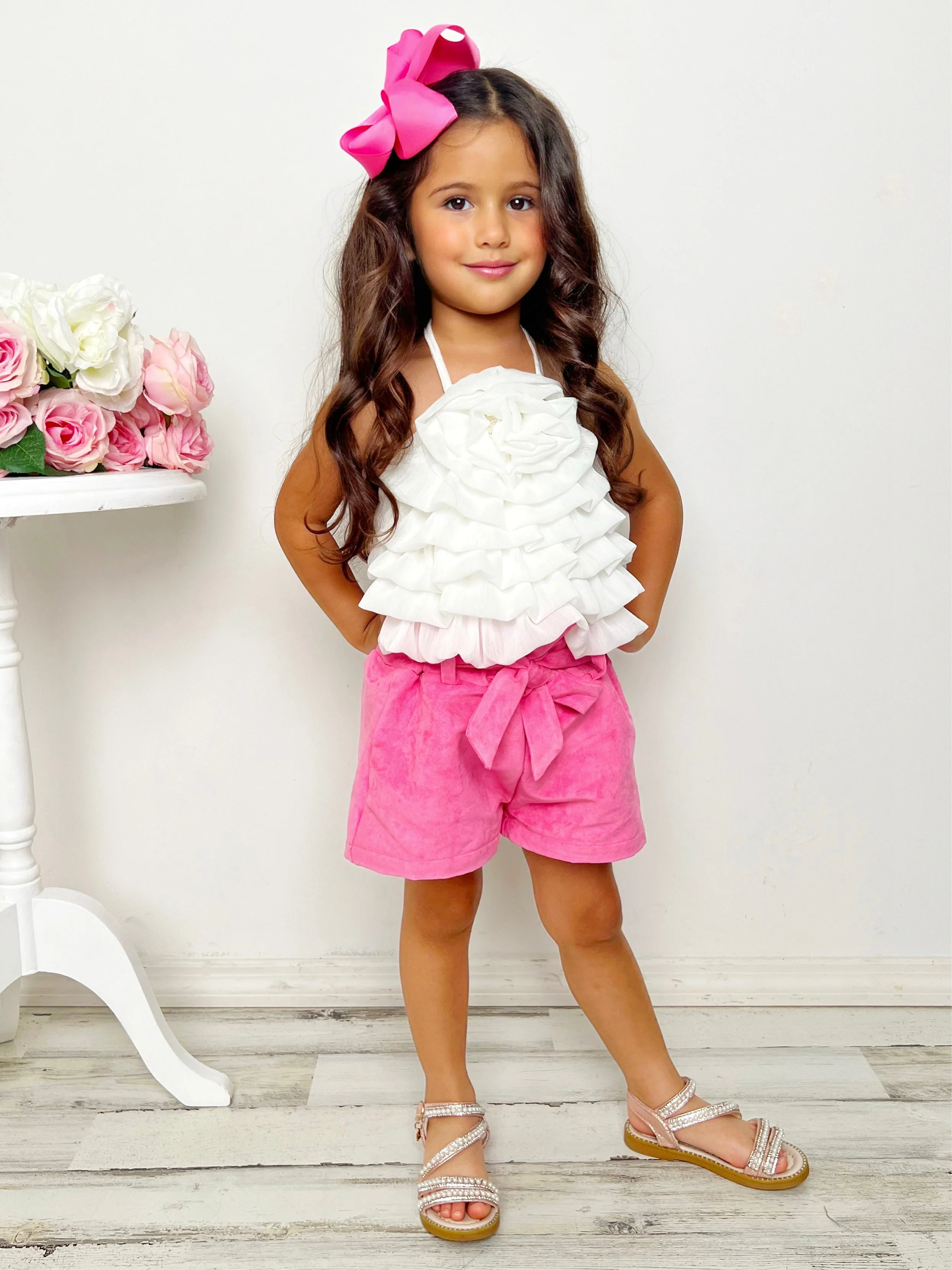 My Darling Blossom White Rosette Tiered Top And Shorts Set - Image 3