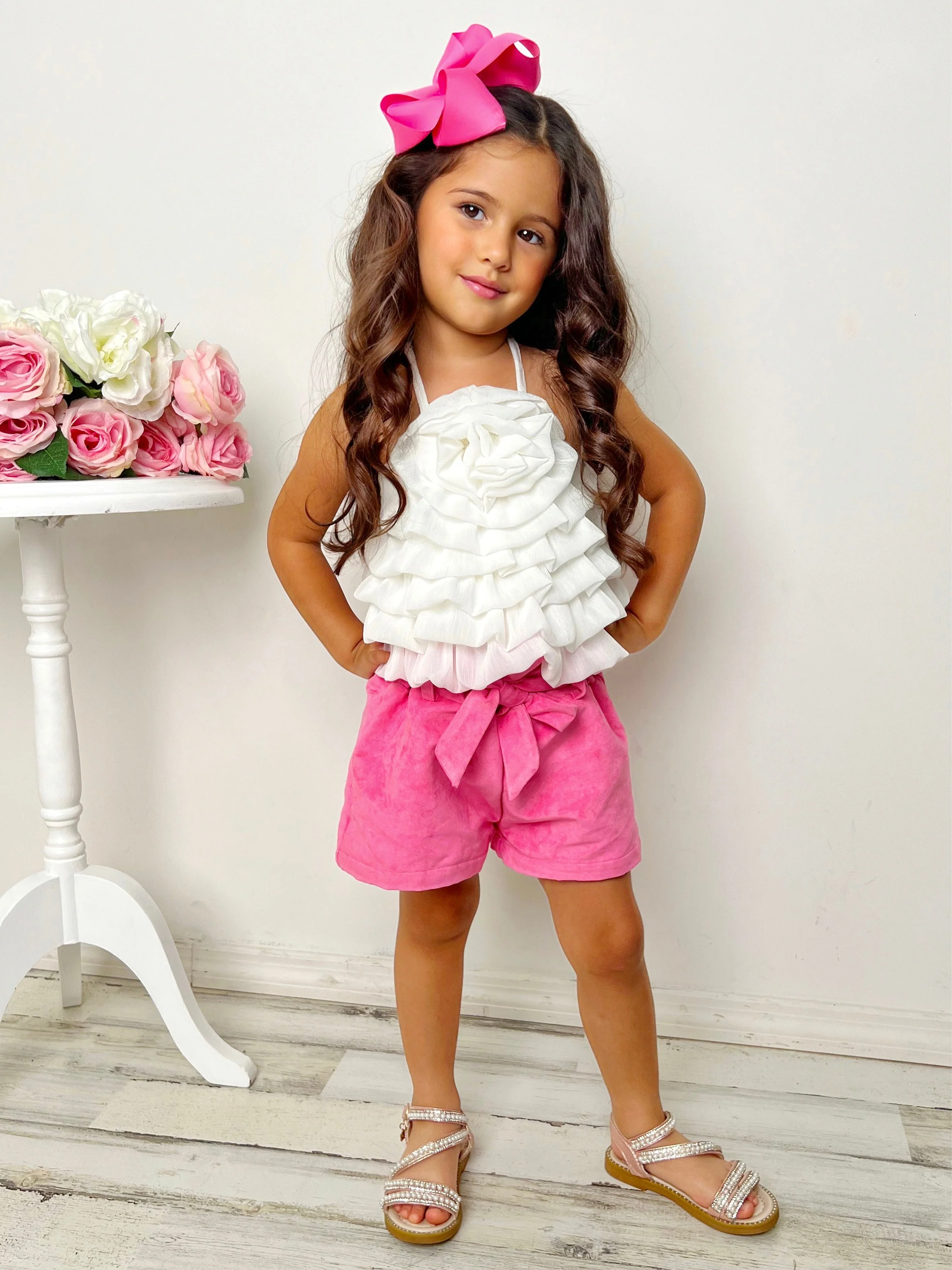 My Darling Blossom White Rosette Tiered Top And Shorts Set - Image 4