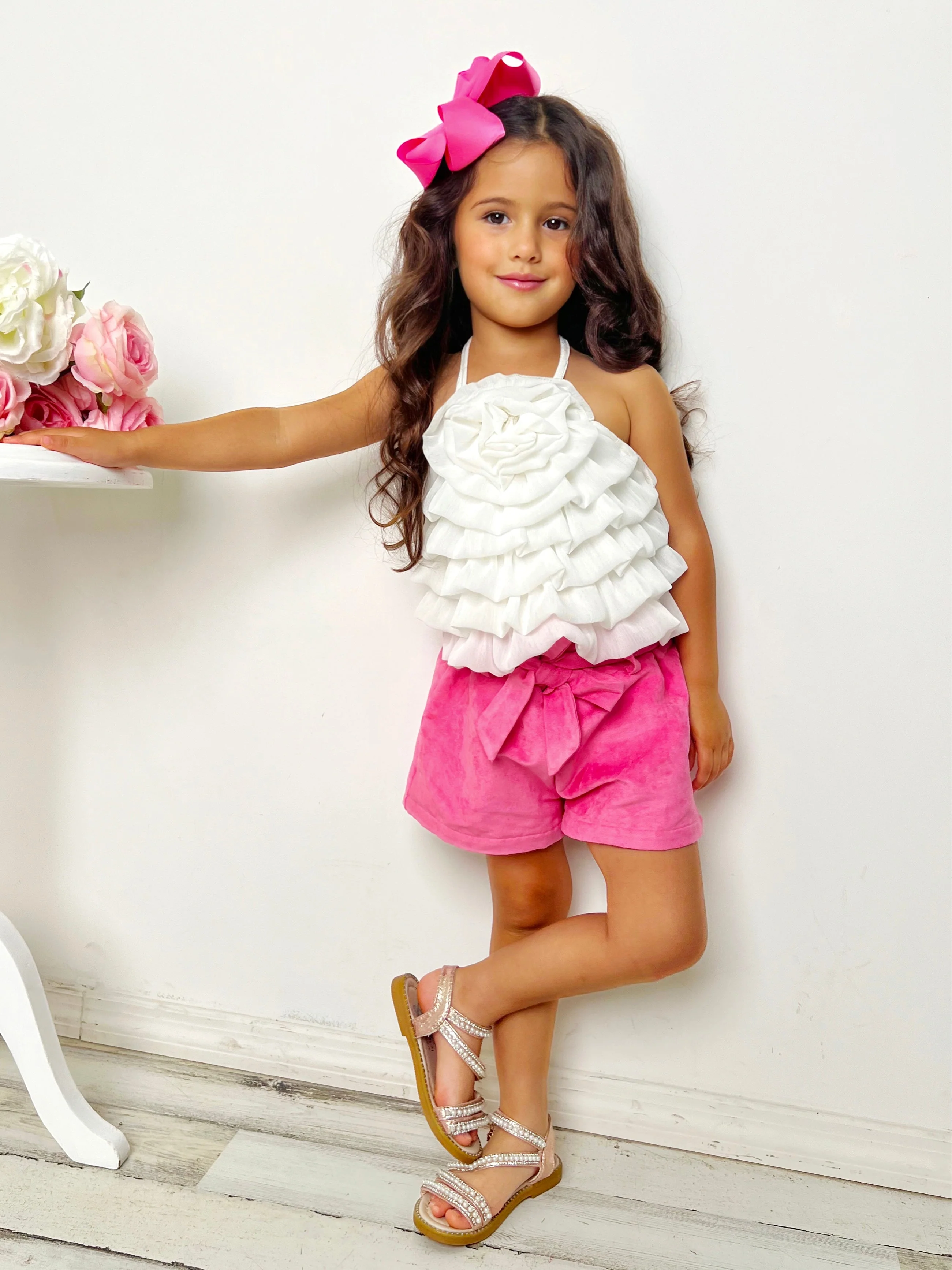 My Darling Blossom White Rosette Tiered Top And Shorts Set - Image 6