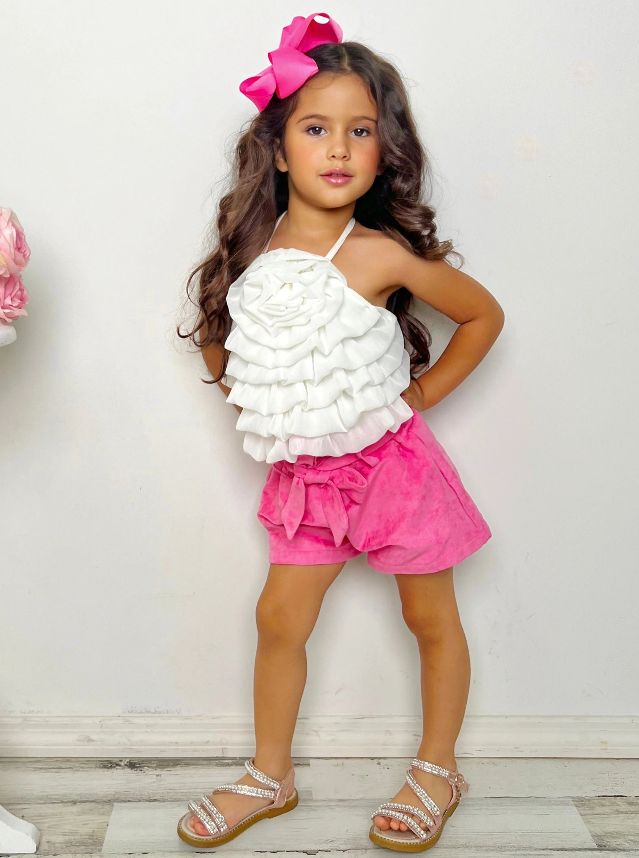 My Darling Blossom White Rosette Tiered Top And Shorts Set - Image 7
