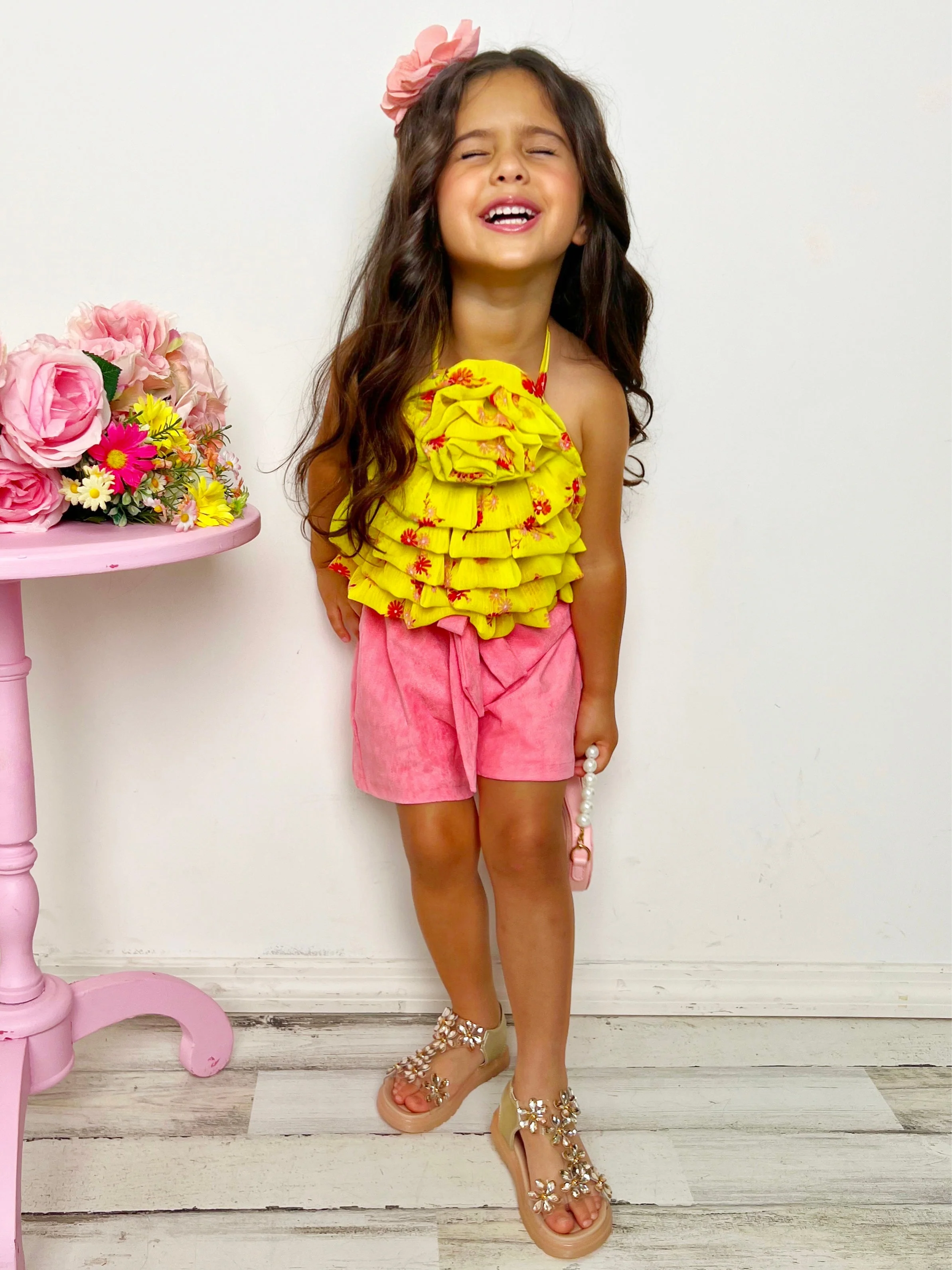 Darling Blossom Yellow Rosette Top and Shorts Set - Image 4