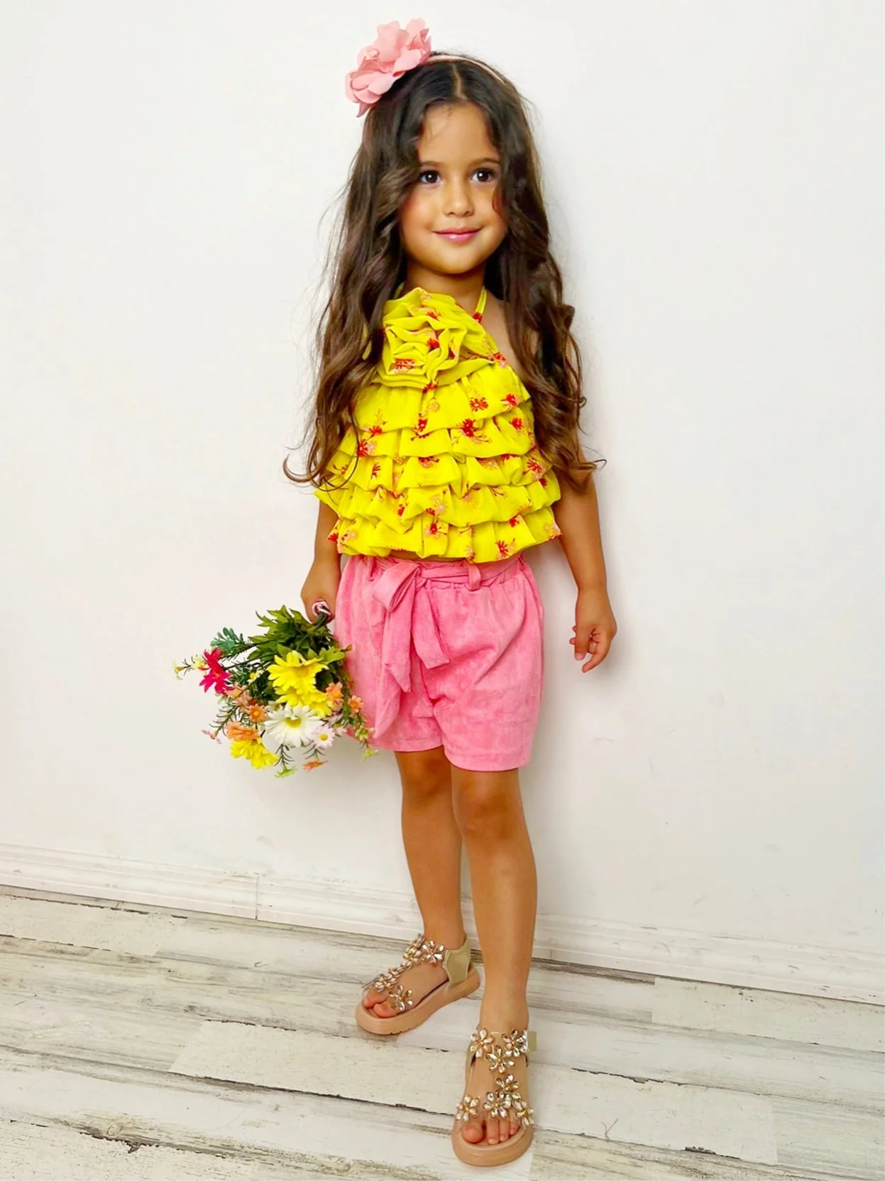 Darling Blossom Yellow Rosette Top and Shorts Set - Image 5