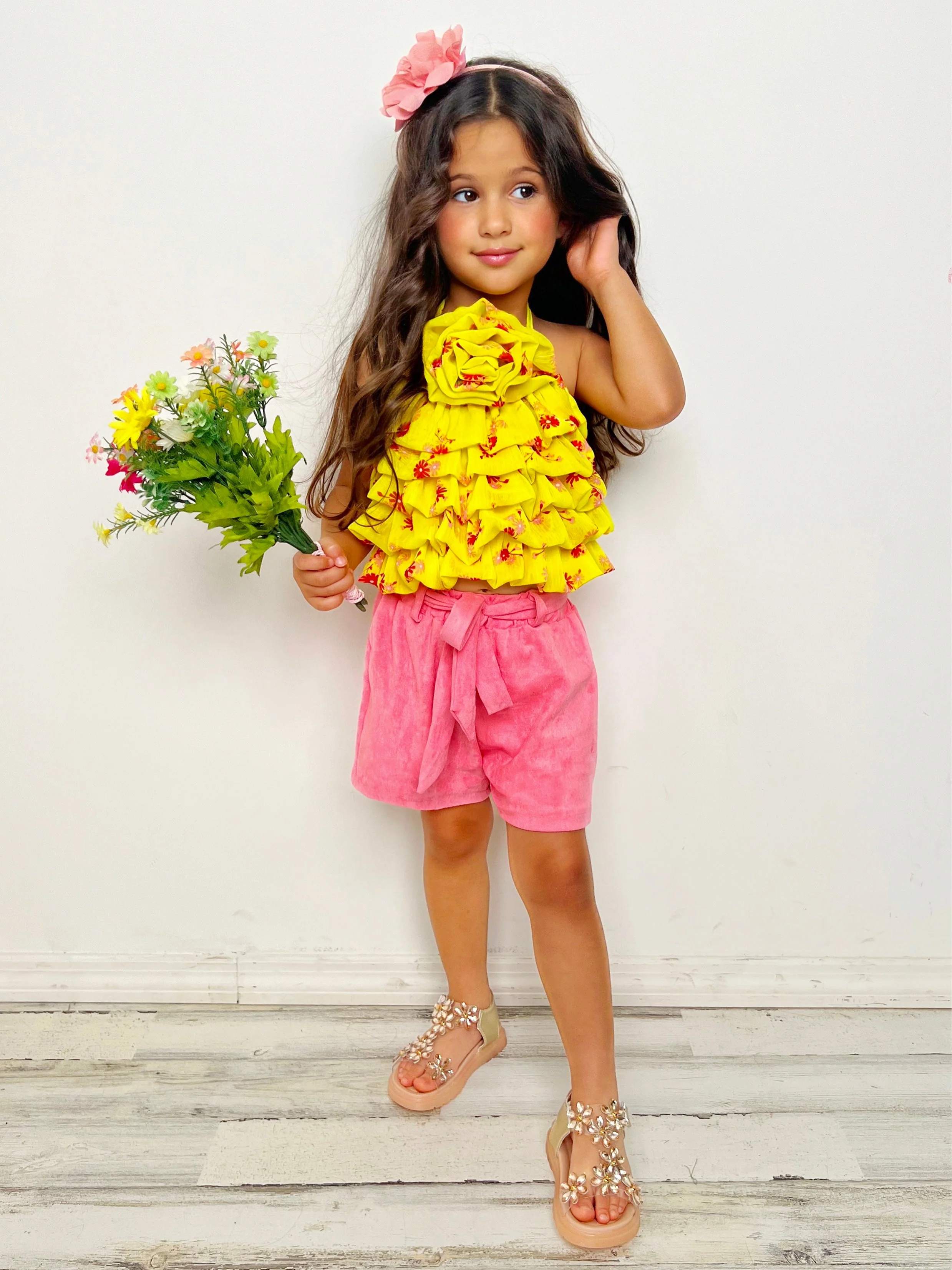 Darling Blossom Yellow Rosette Top and Shorts Set - Image 6