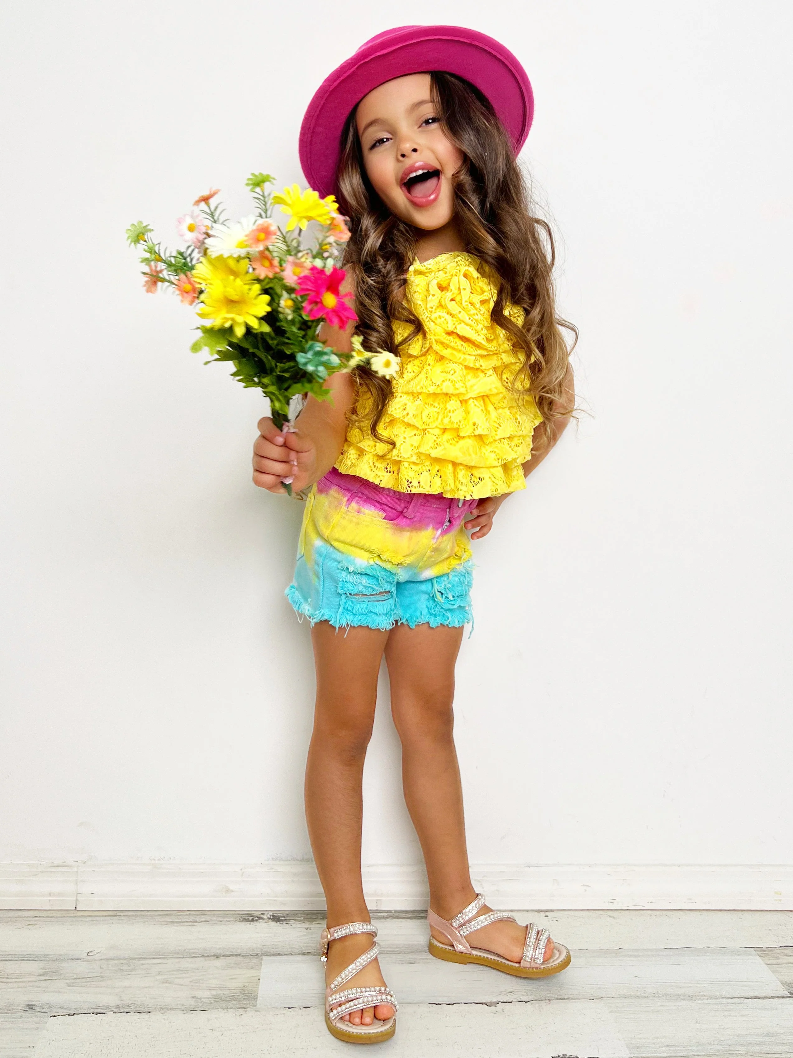 In Full Bloom Yellow Rose Tiered Top and Shorts Set - Image 3