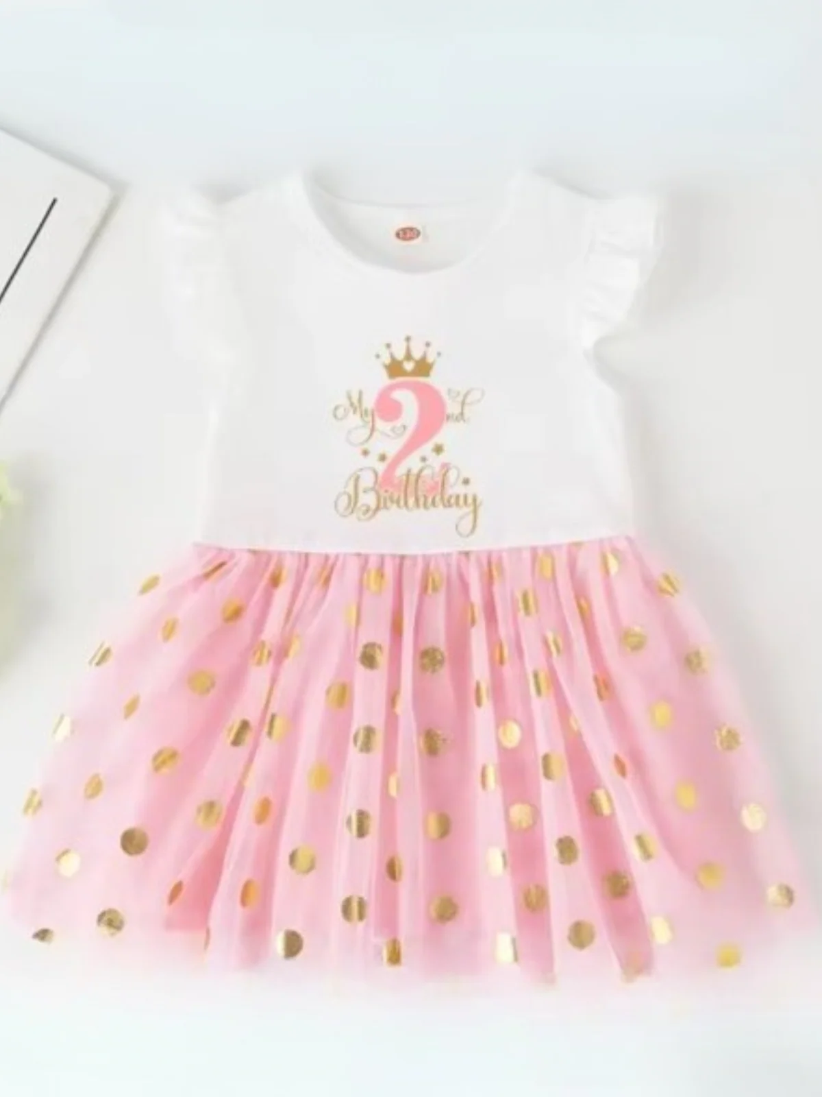 Princess 1 Year Birthday Tutu Dress with Golden Accents - Image 2